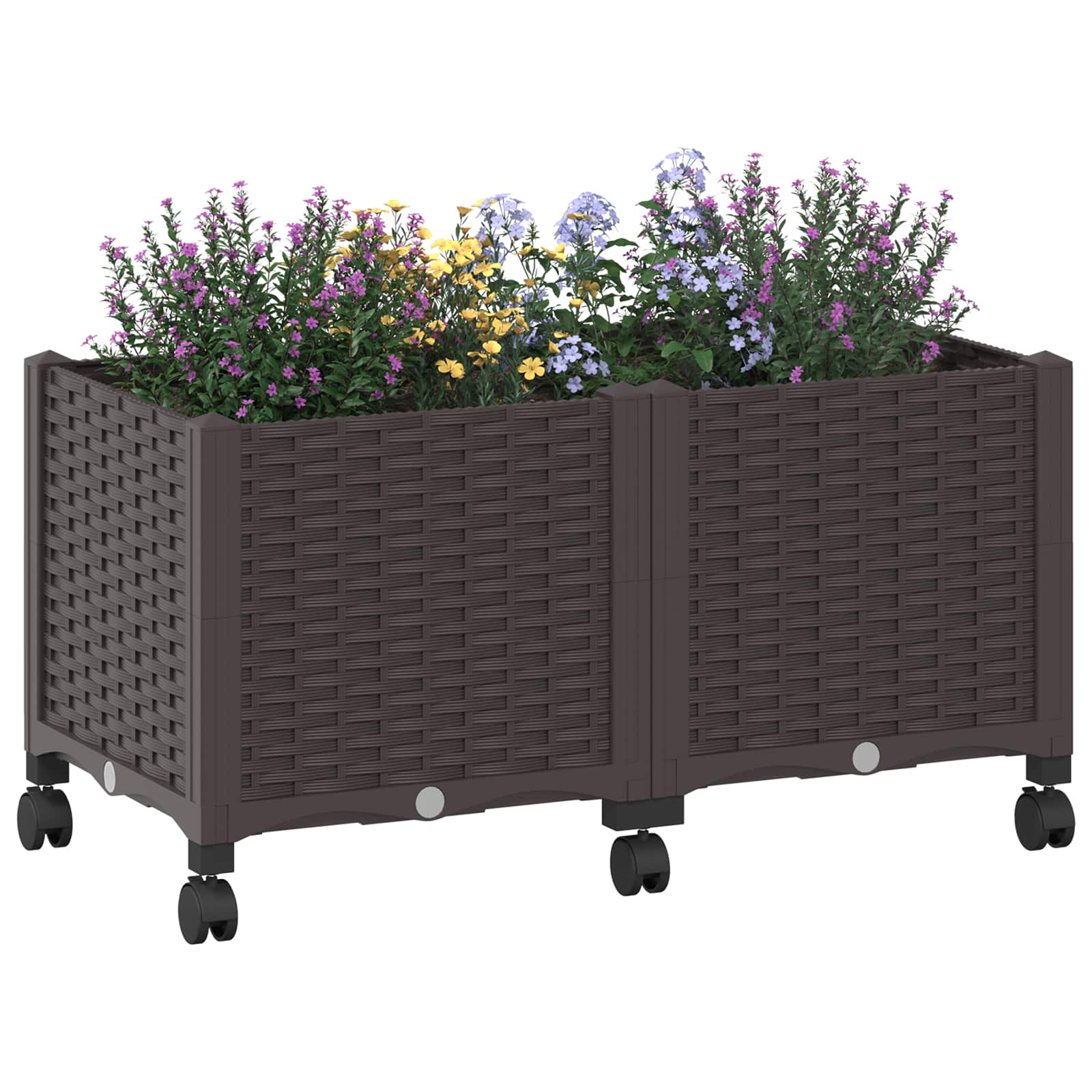 Vaso da Giardino con Ruote Marrone 80 x 40 x 44 cm PP