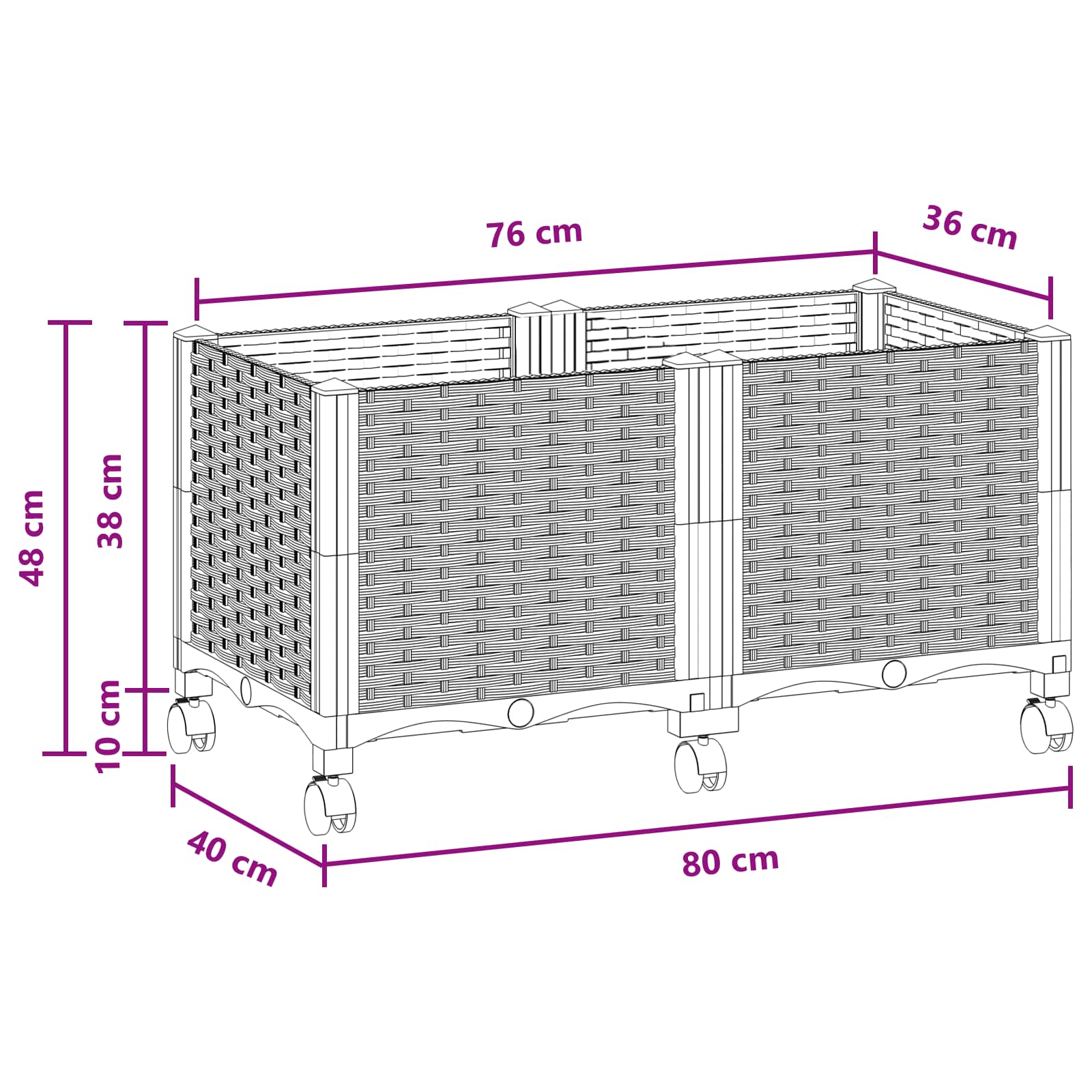 Vaso da Giardino con Ruote Marrone 80 x 40 x 44 cm PP