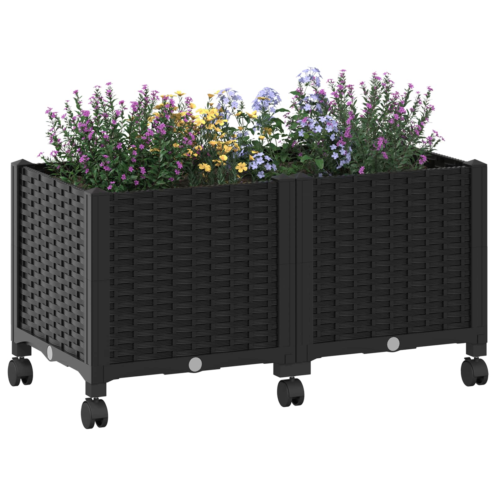 Vaso da Giardino con Ruote Nero 80 x 40 x 44 cm PP
