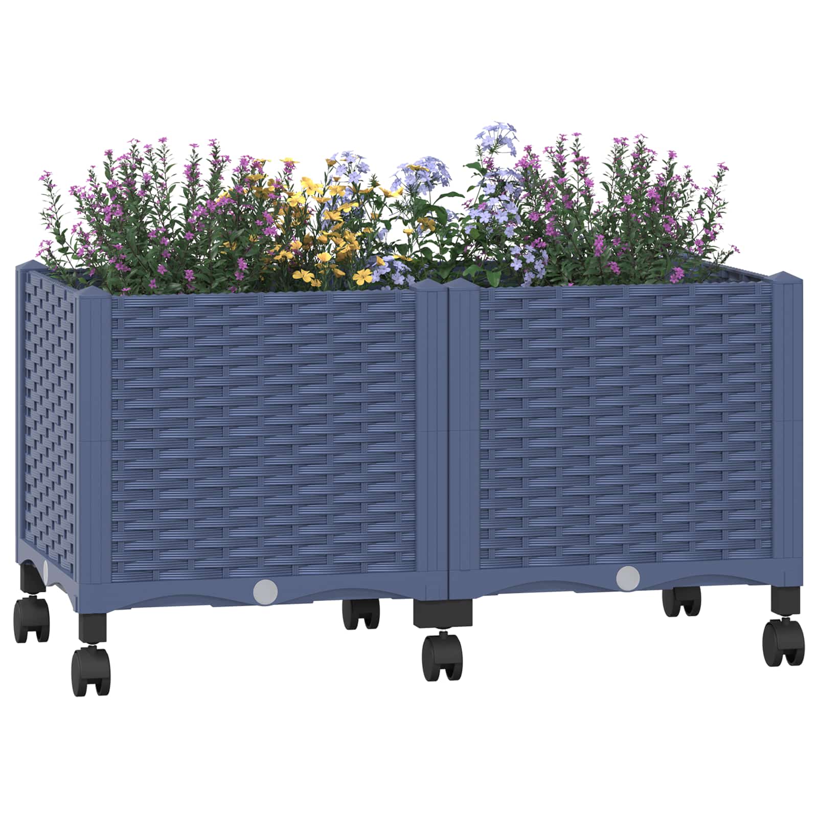 Vaso da Giardino con Ruote Blu Grigio 80 x 40 x 48 cm PP
