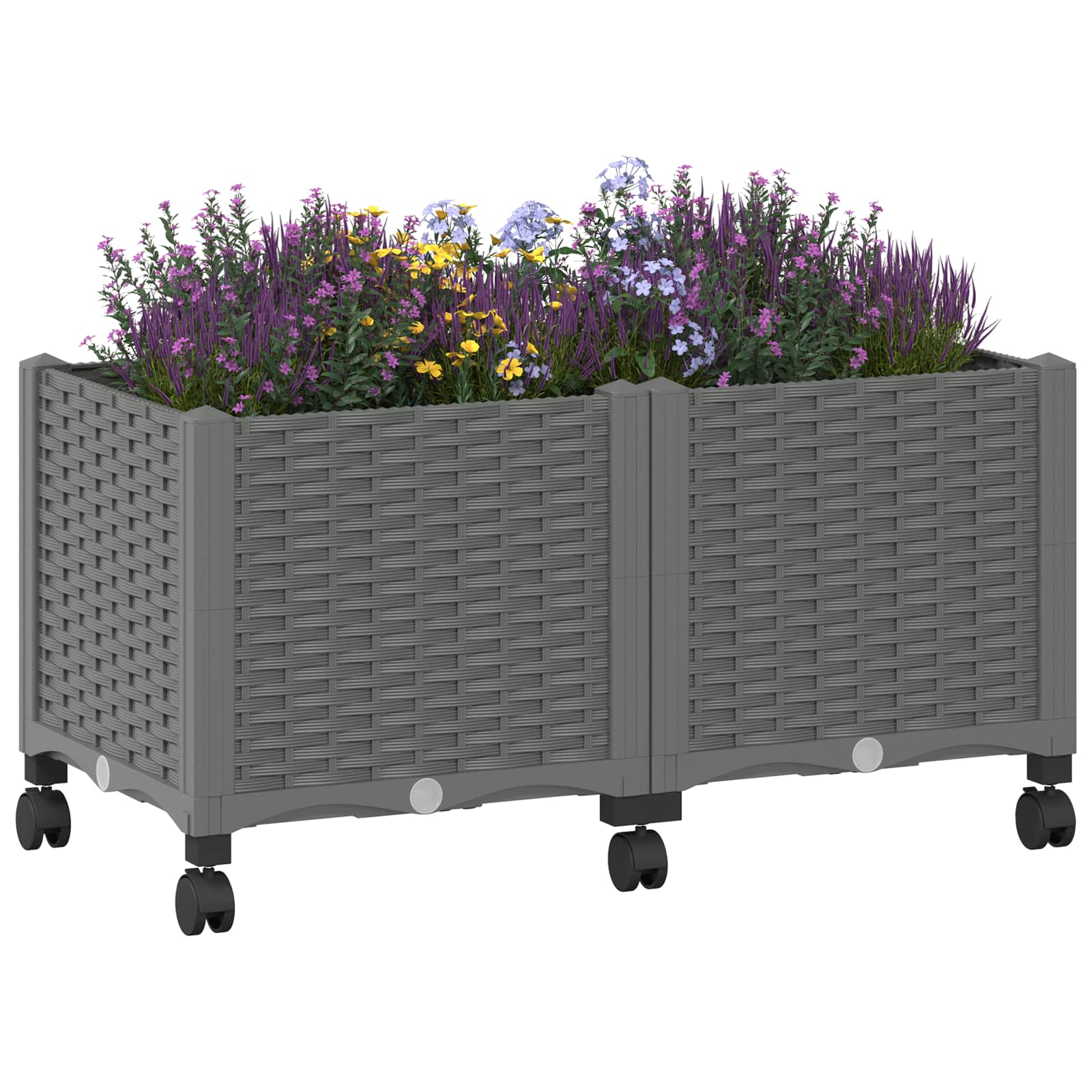 Vaso da Giardino con Ruote Grigio Chiaro 80 x 40 x 48 cm PP
