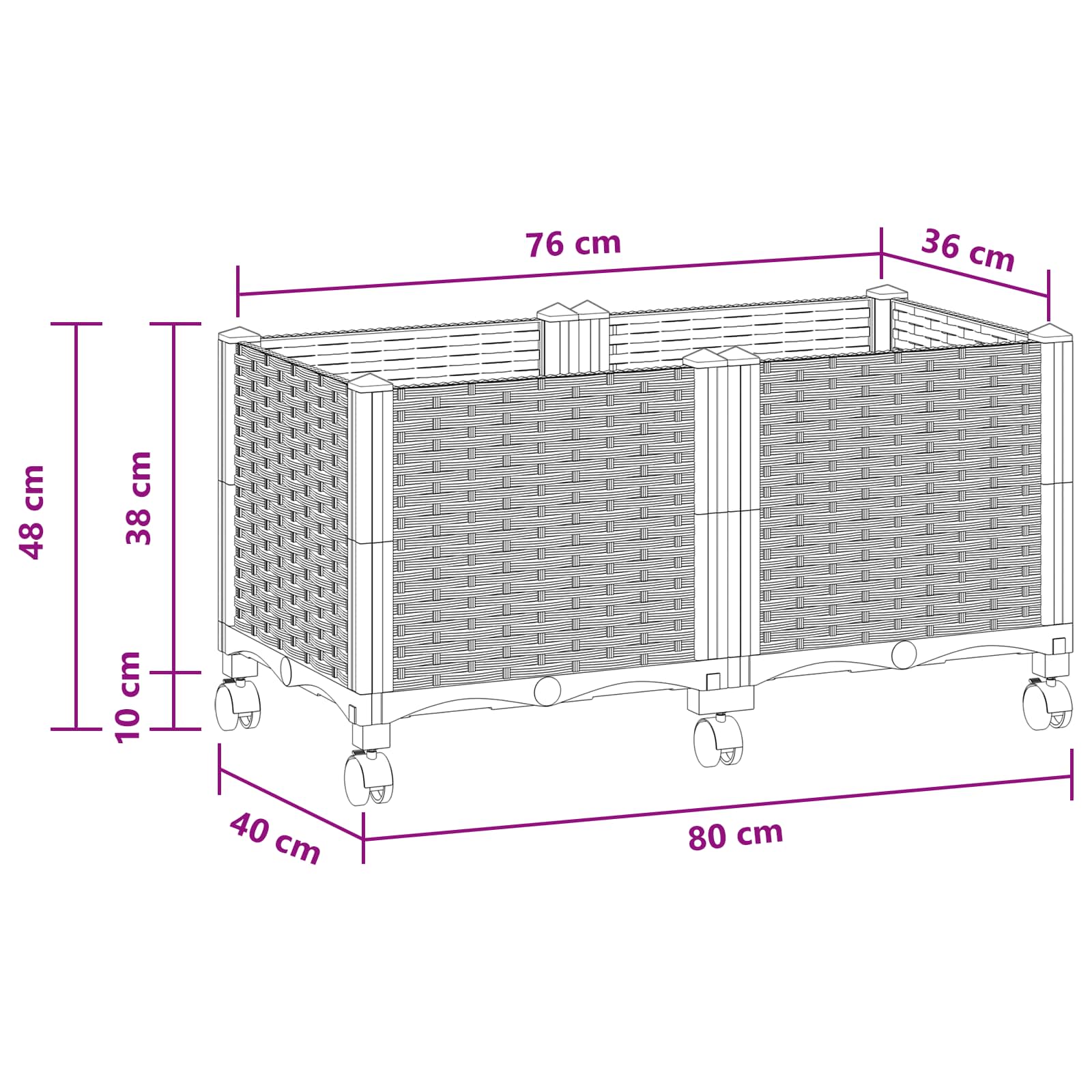 Vaso da Giardino con Ruote Grigio Chiaro 80 x 40 x 48 cm PP