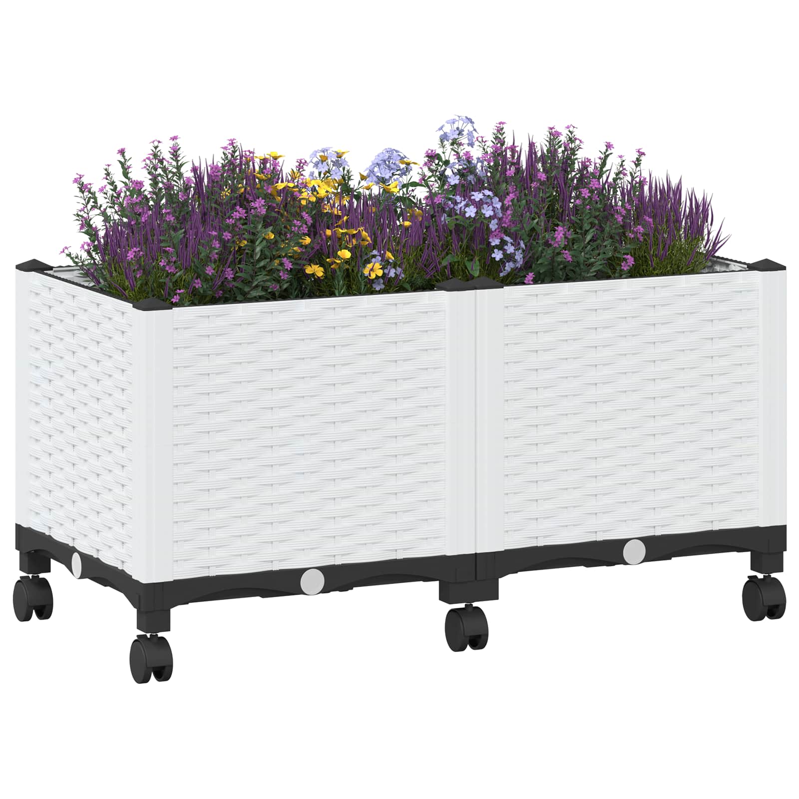 Vaso da Giardino con Ruote Bianco 80 x 40 x 48 cm PP
