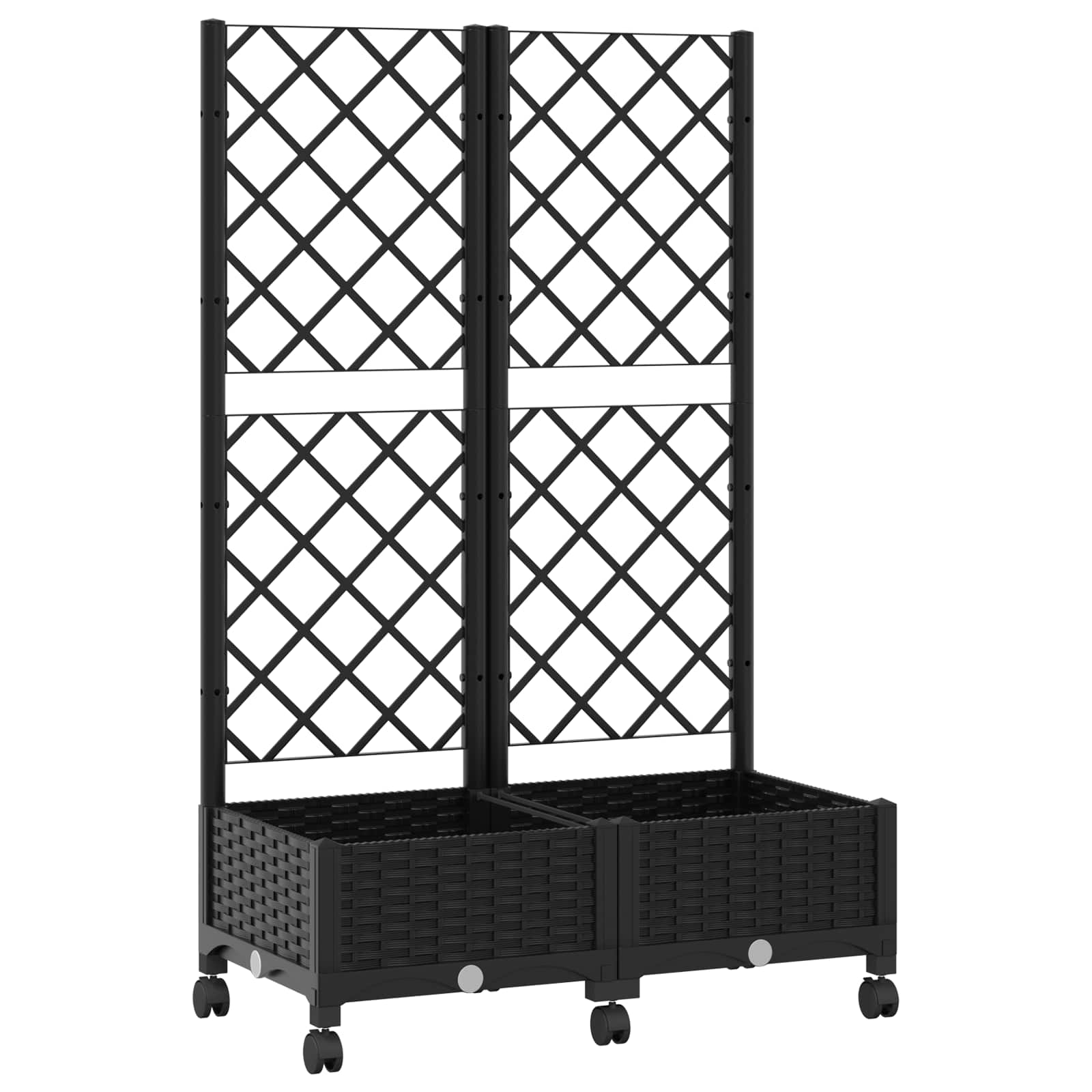 Vaso da giardino con grigliato e ruote Nero 80 x 40 x 131,5 cm