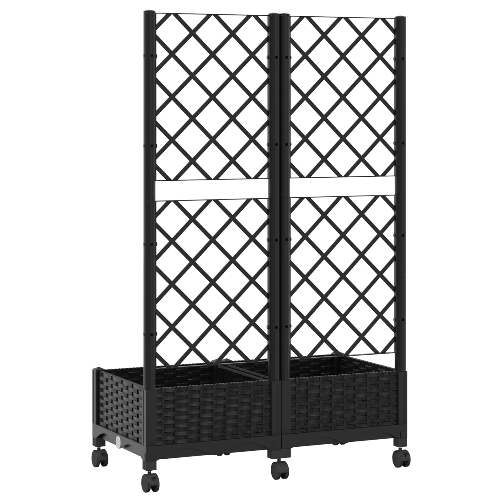 Vaso da giardino con grigliato e ruote Nero 80 x 40 x 131,5 cm