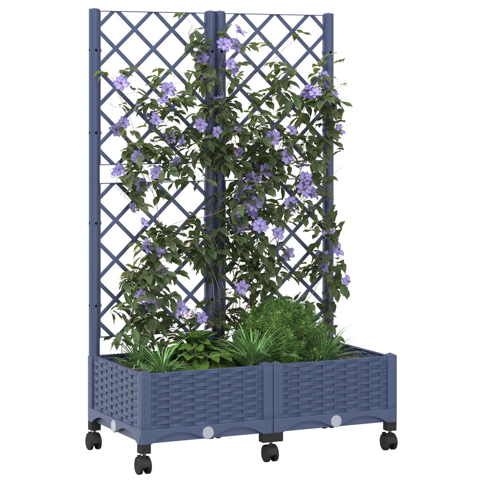 Vaso da giardino con grigliato e ruote Blu Grigio PP