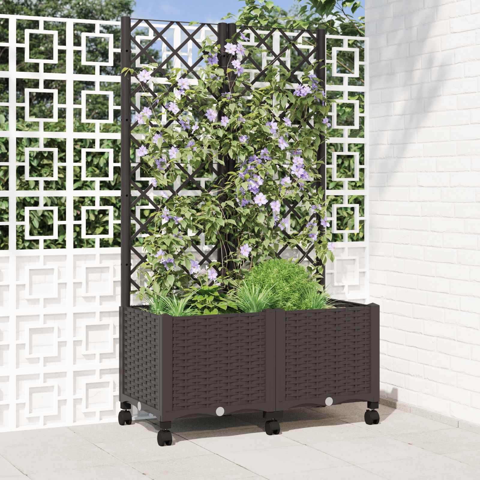 Vaso da giardino con grigliato e ruote Marrone 80 x 40 x 146 cm