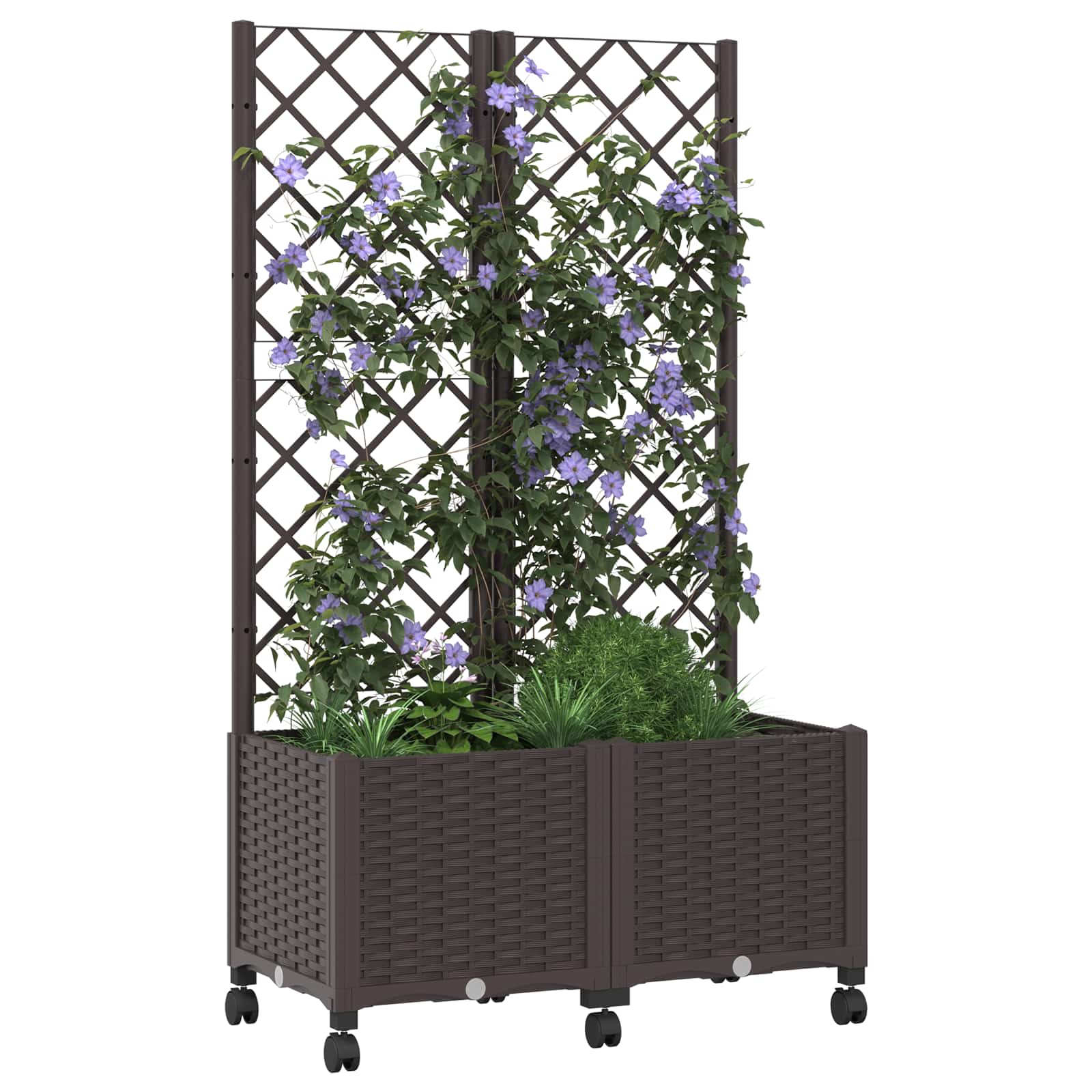 Vaso da giardino con grigliato e ruote Marrone 80 x 40 x 146 cm