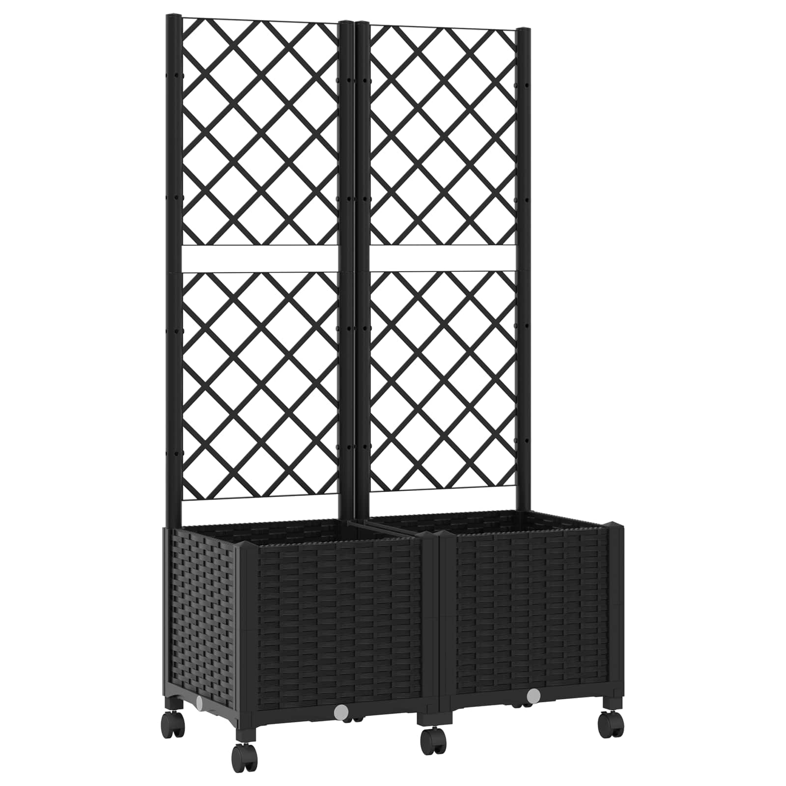 Vaso da giardino con grigliato e ruote Nero 80 x 40 x 146 cm PP
