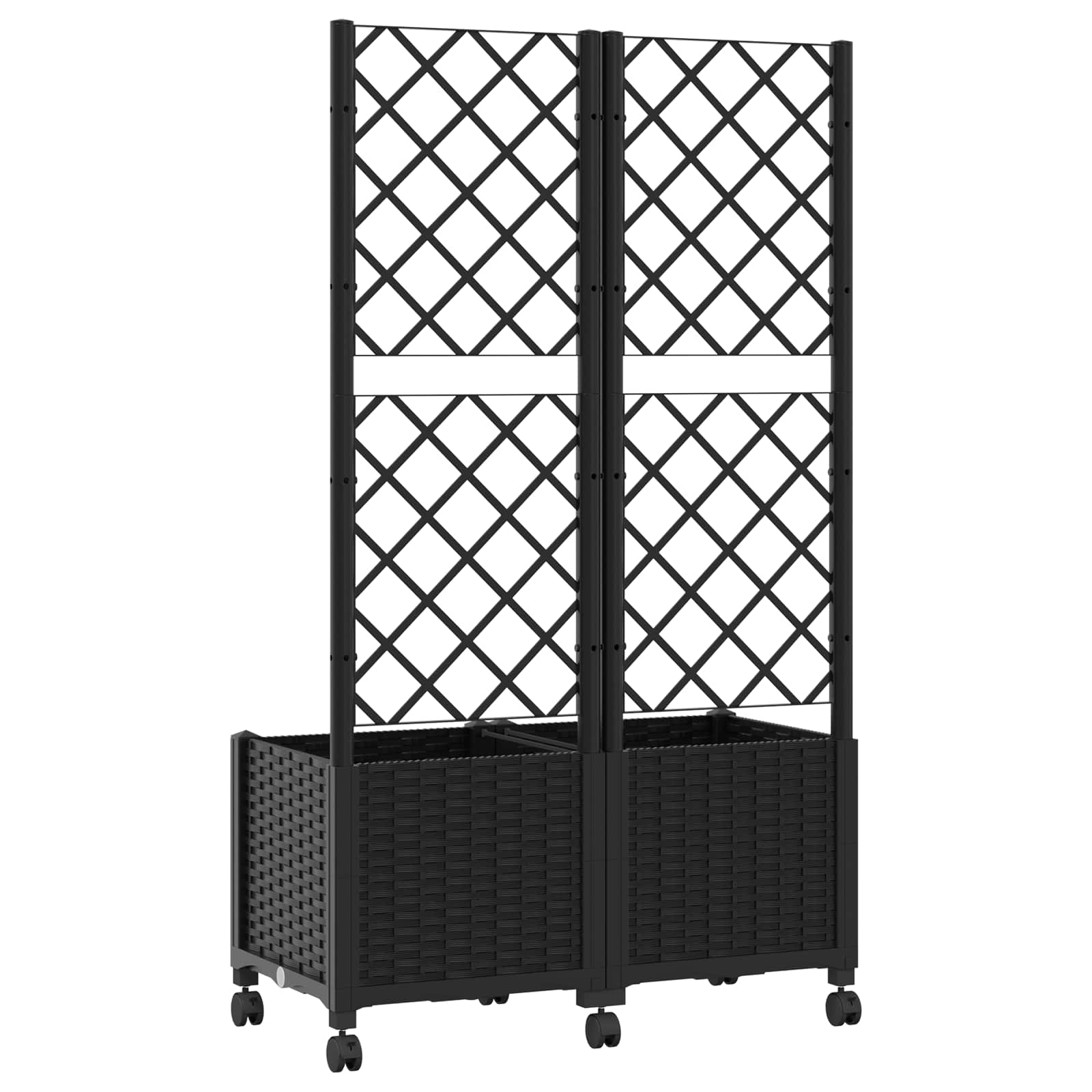 Vaso da giardino con grigliato e ruote Nero 80 x 40 x 146 cm PP