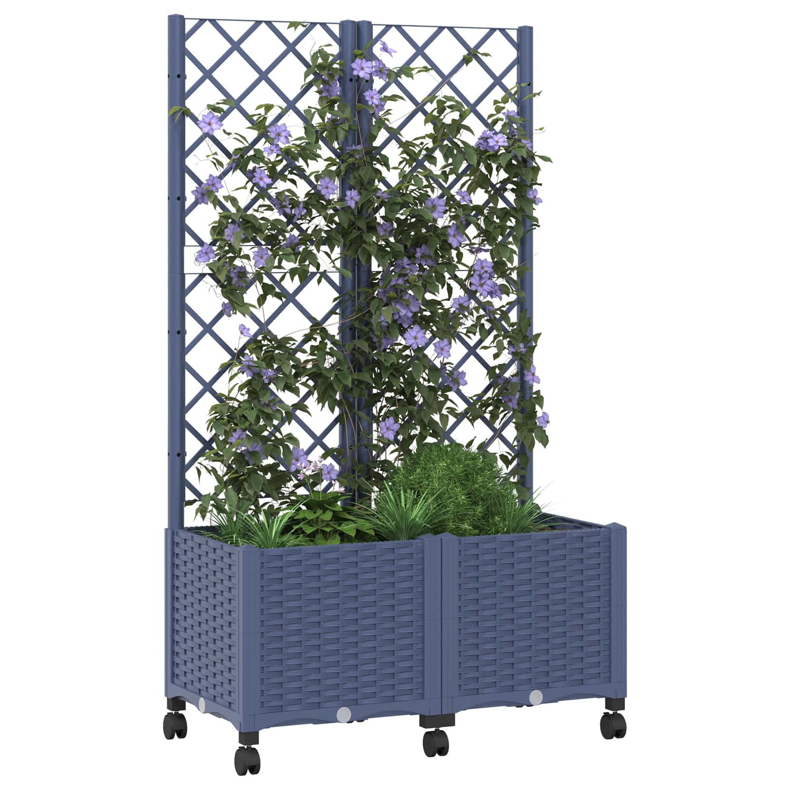 Vaso da giardino con grigliato e ruote Blu Grigio PP