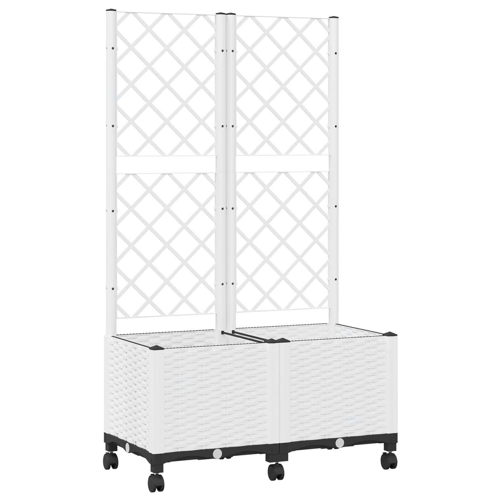 Vaso da giardino con grigliato e ruote Bianco 80 x 40 x 146 cm