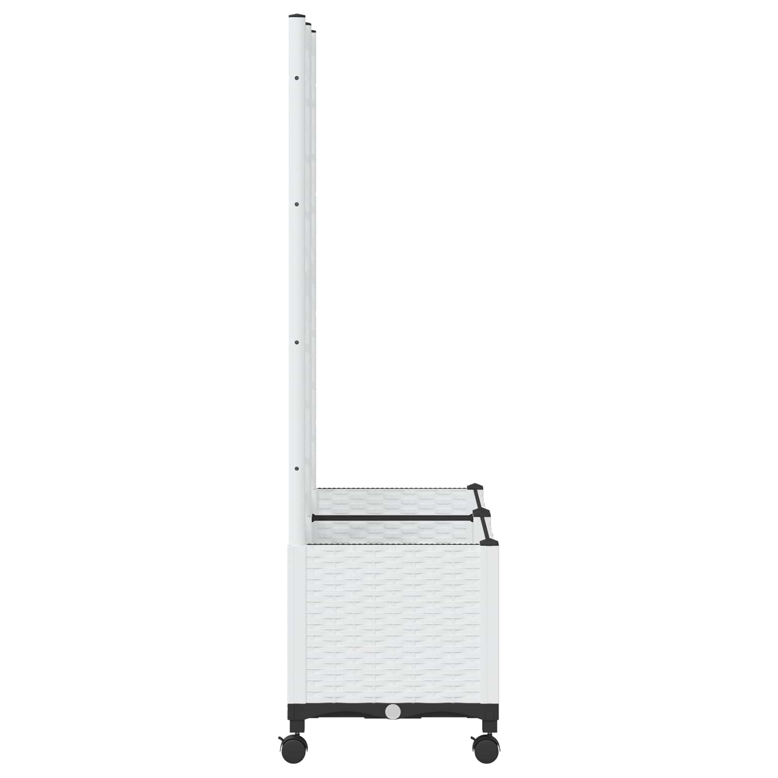 Vaso da giardino con grigliato e ruote Bianco 80 x 40 x 146 cm
