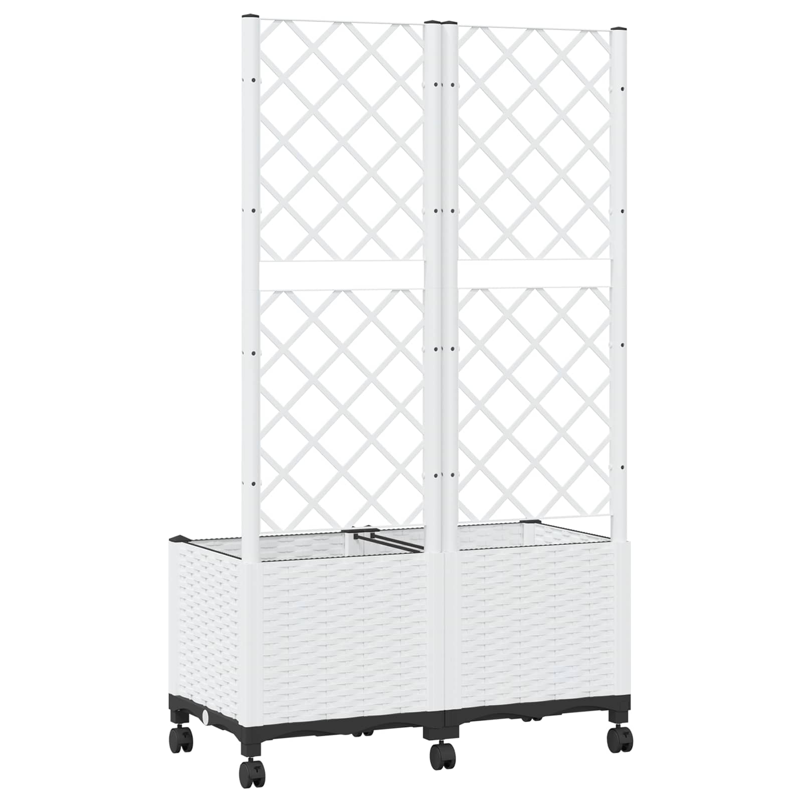 Vaso da giardino con grigliato e ruote Bianco 80 x 40 x 146 cm