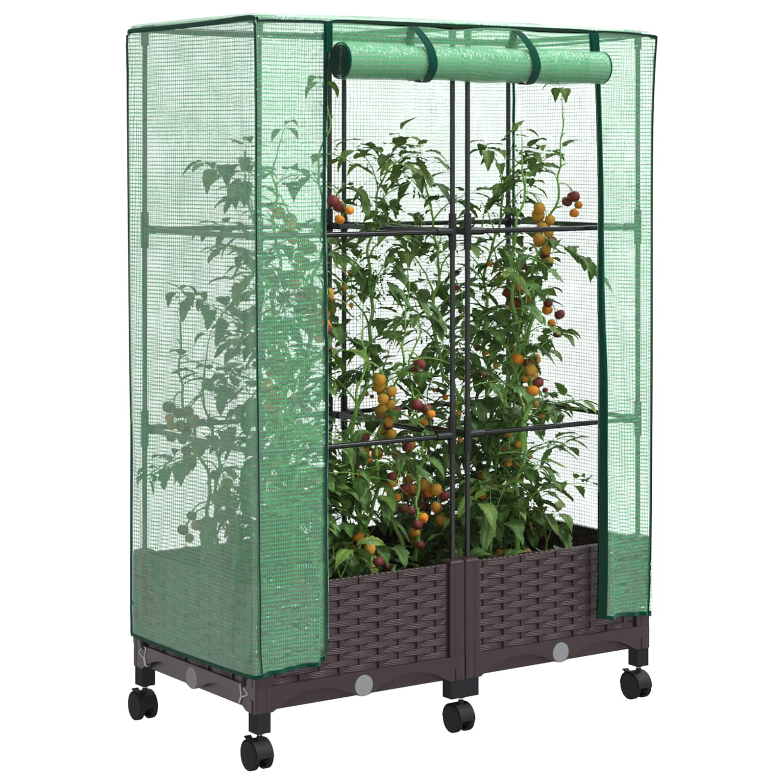 Vaso da Giardino con Copertura per Serra e Ruote 2 pz Marrone