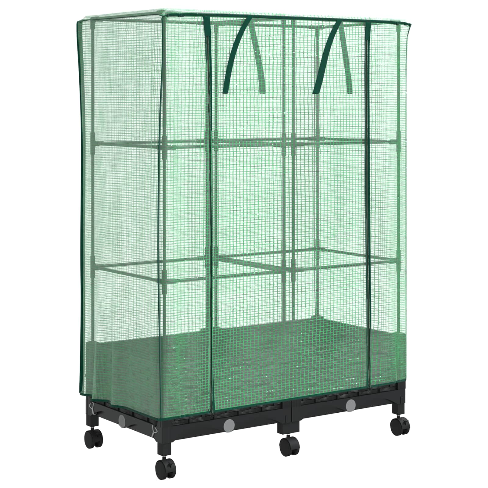 Vaso da Giardino con Copertura per Serra e Ruote 2 pz Nero PP