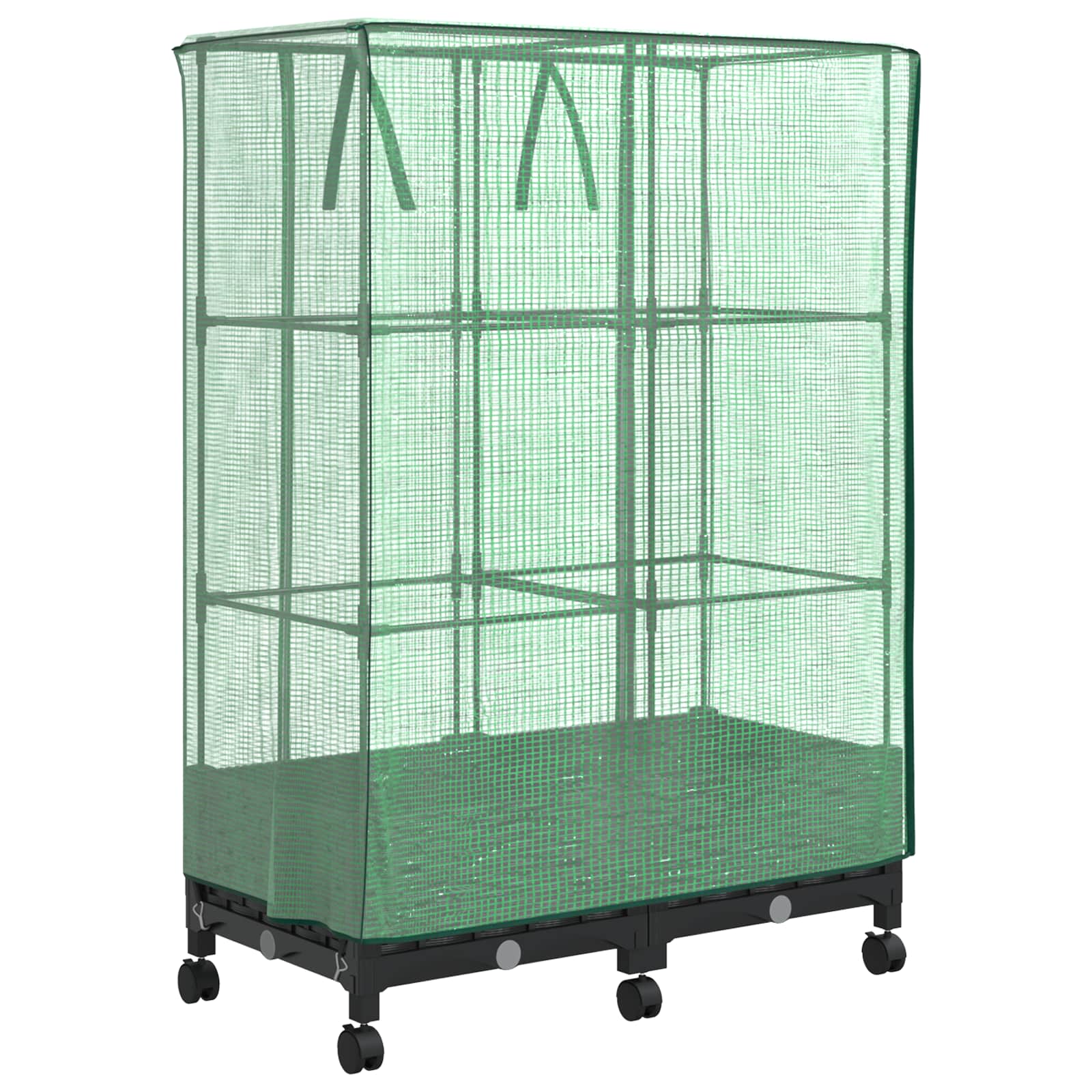 Vaso da Giardino con Copertura per Serra e Ruote 2 pz Nero PP
