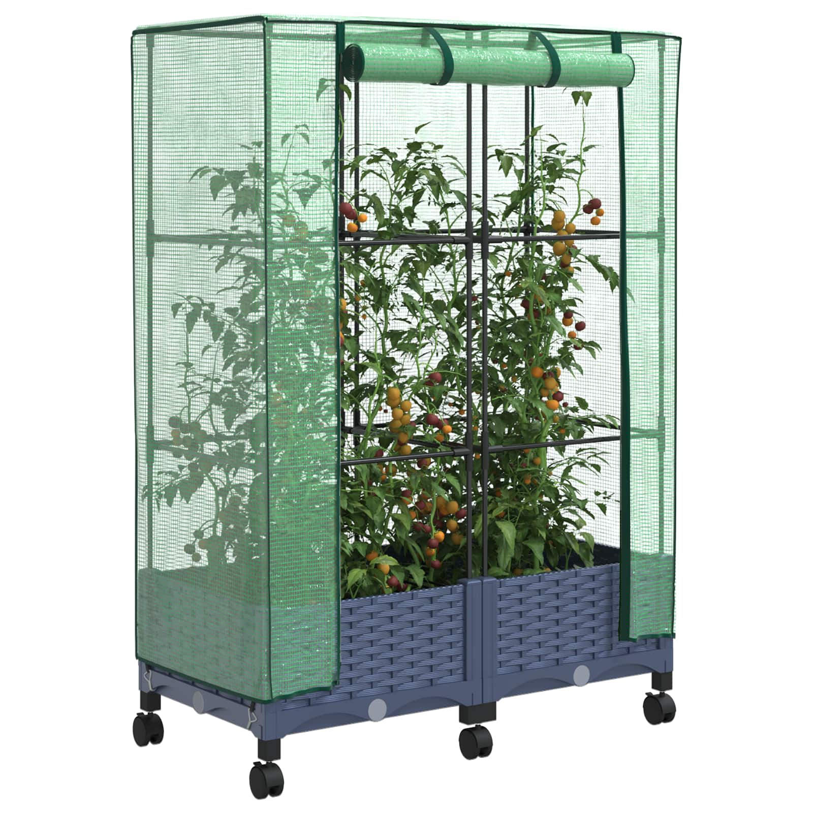 Vaso da Giardino con Copertura per Serra e Ruote 2 pz PP