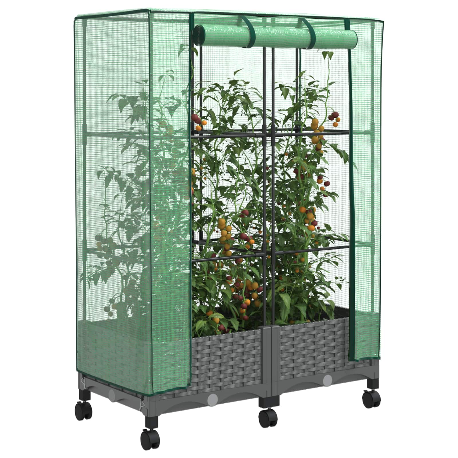 Vaso da Giardino con Copertura per Serra e Ruote 2 pz PP