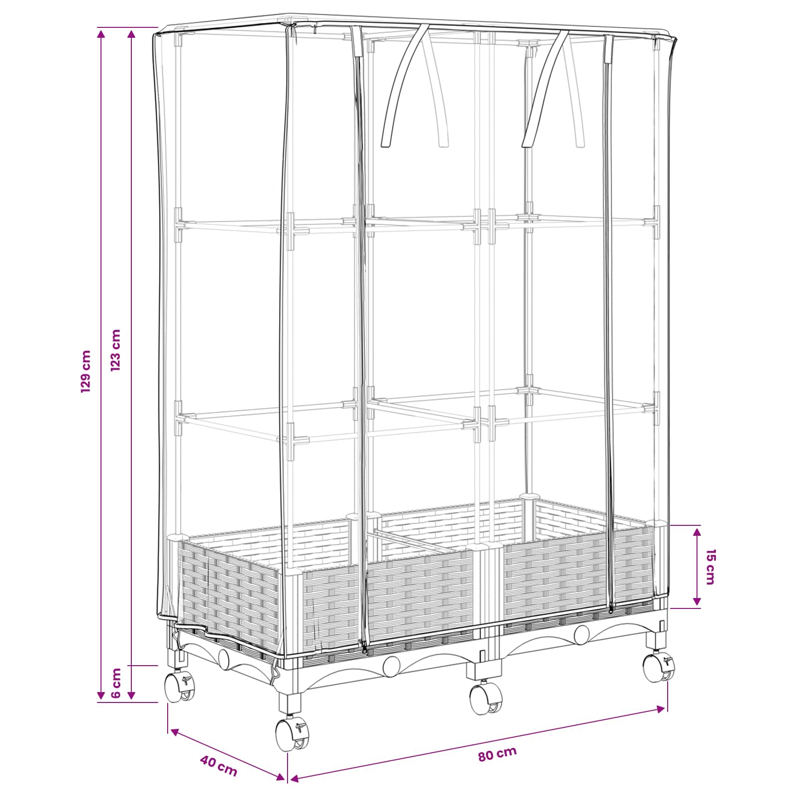 Vaso da Giardino con Copertura per Serra e Ruote 2 pz PP