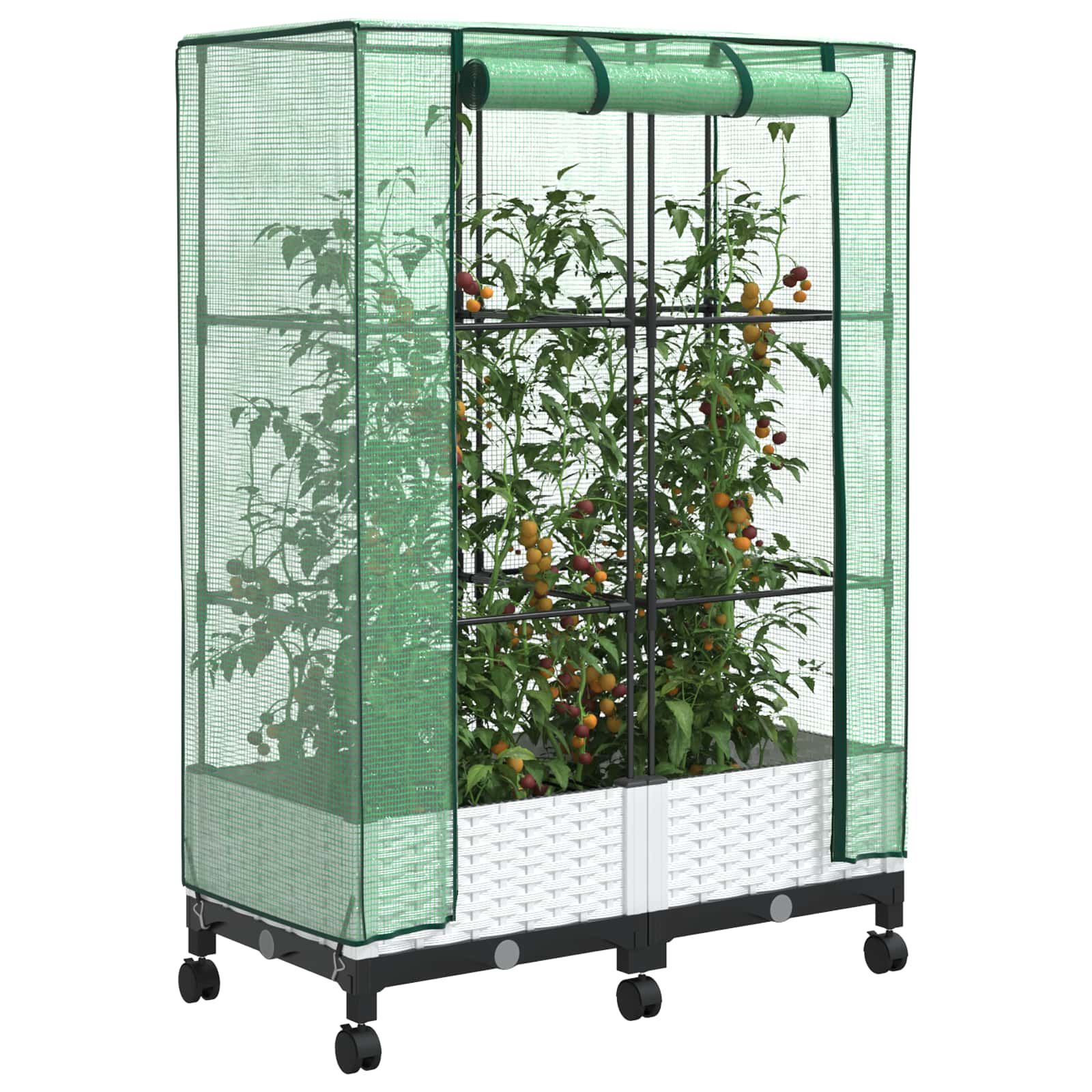 Vaso da Giardino con Copertura per Serra e Ruote 2 pz Bianco PP