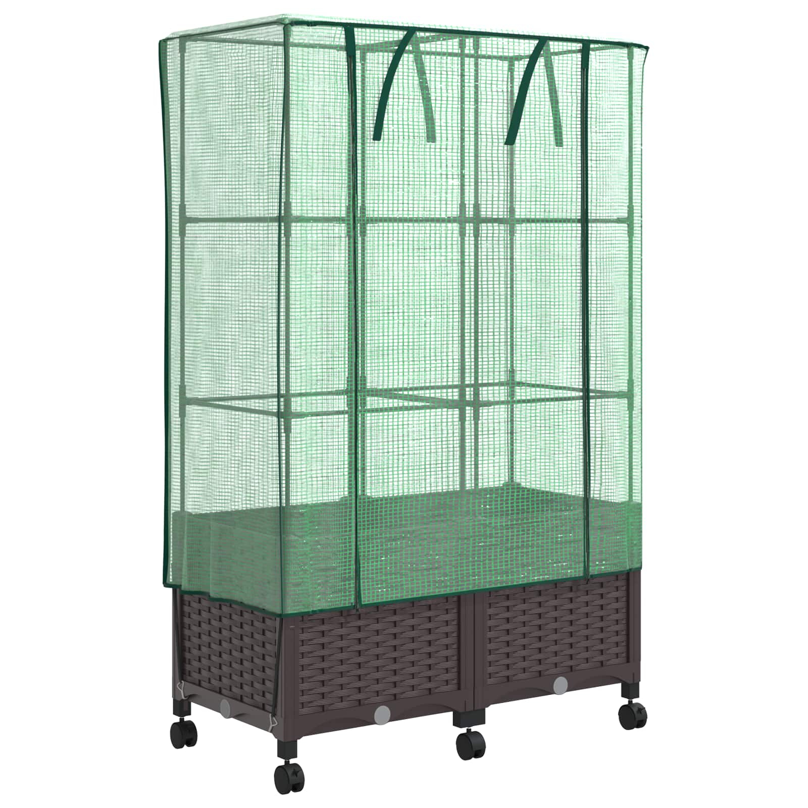 Vaso da Giardino con Copertura per Serra e Ruote 2 pz Marrone
