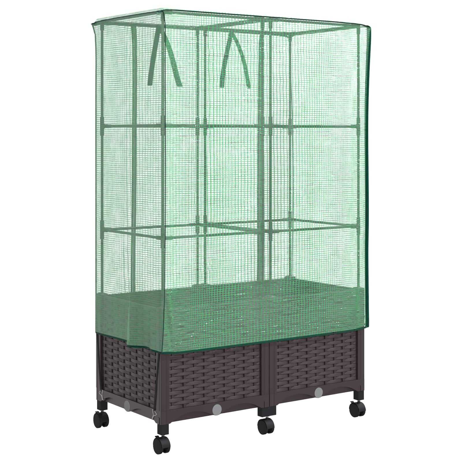 Vaso da Giardino con Copertura per Serra e Ruote 2 pz Marrone