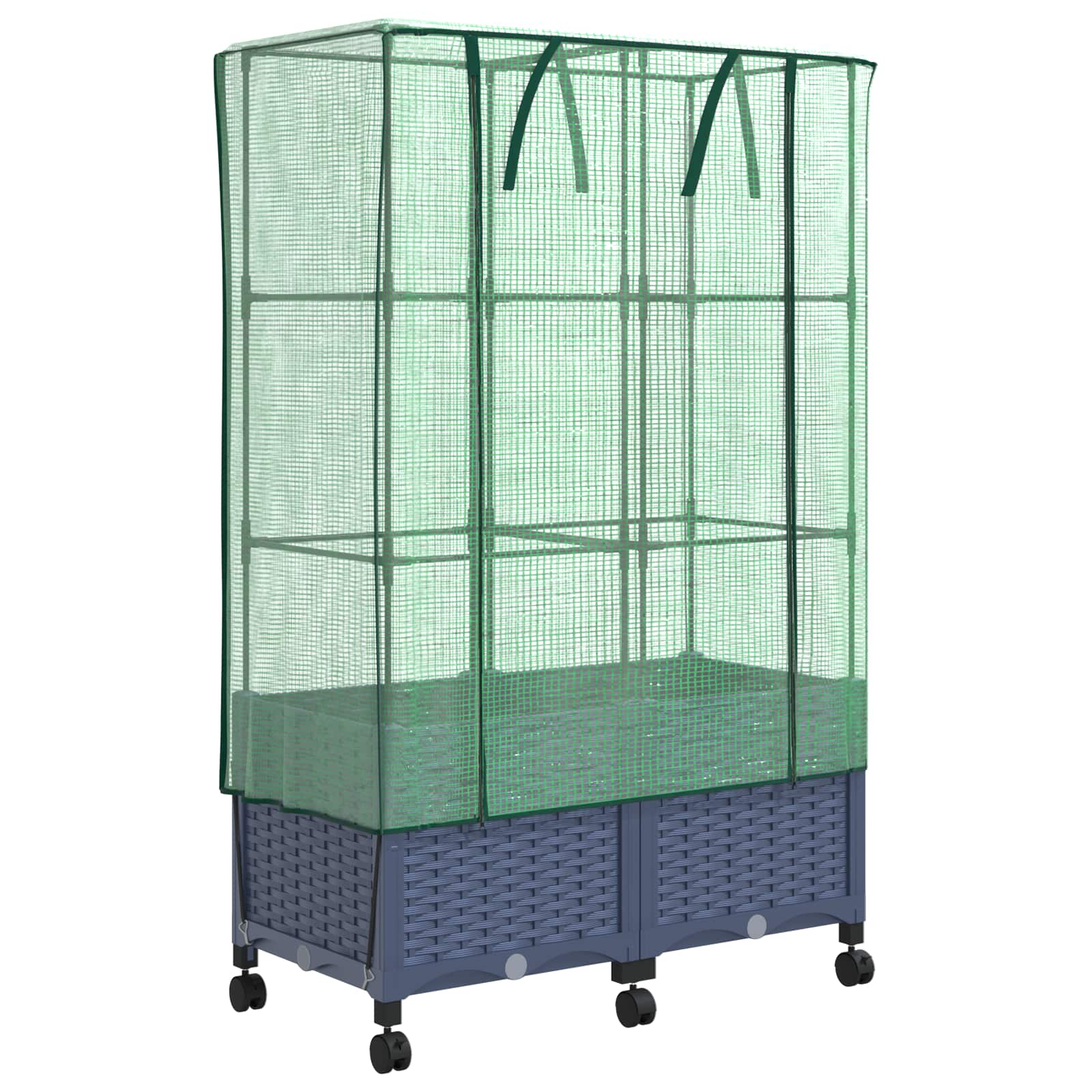 Vaso da Giardino con Copertura per Serra e Ruote 2 pz PP