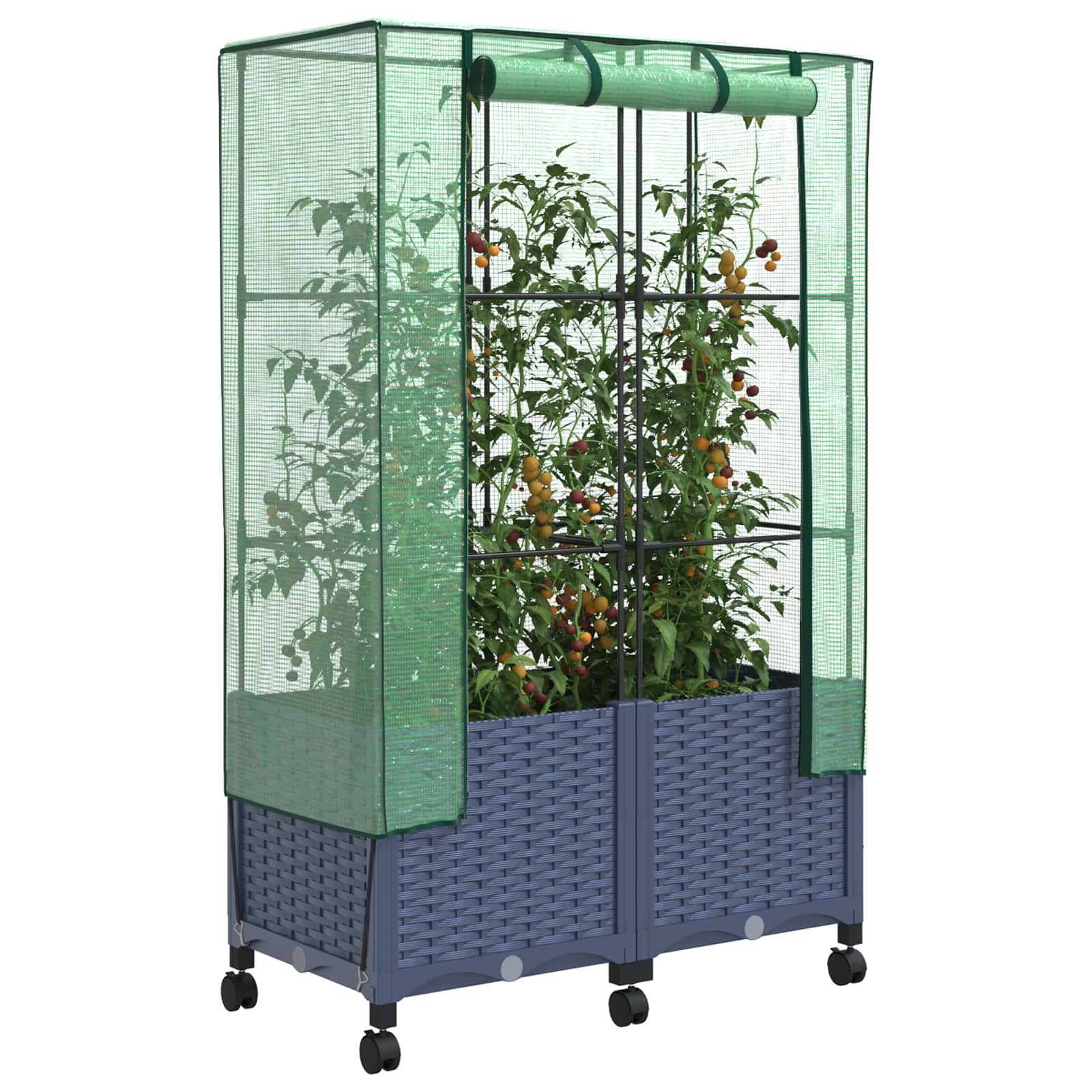 Vaso da Giardino con Copertura per Serra e Ruote 2 pz PP