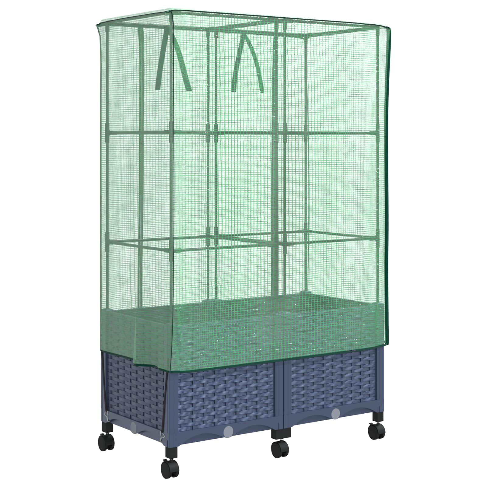 Vaso da Giardino con Copertura per Serra e Ruote 2 pz PP