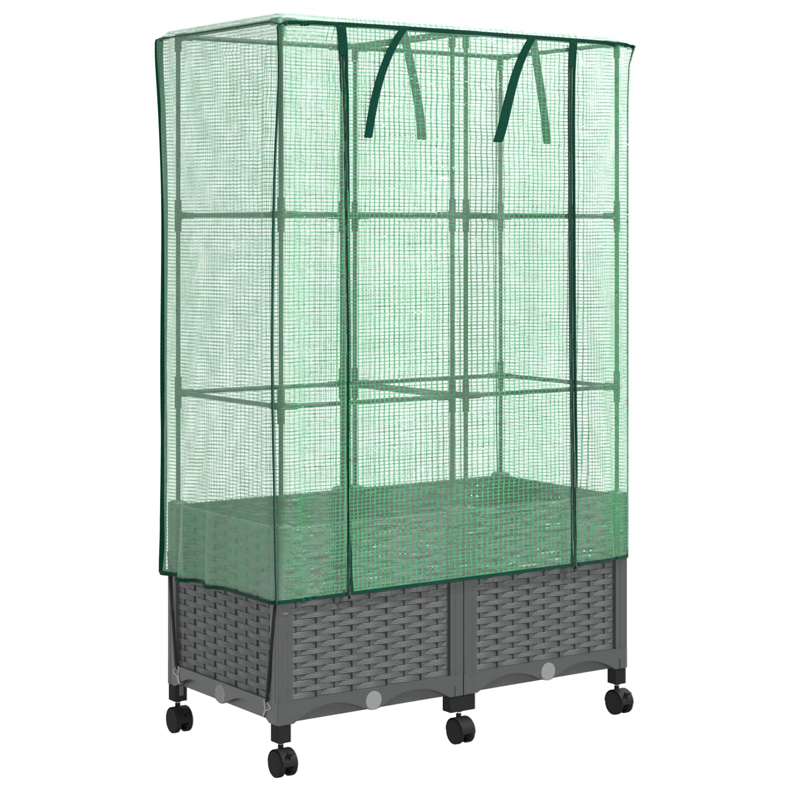 Vaso da Giardino con Copertura per Serra e Ruote 2 pz PP