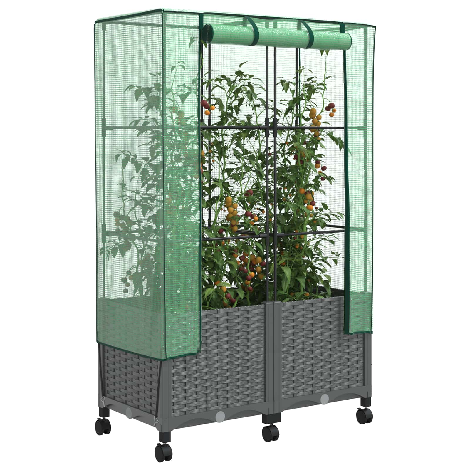 Vaso da Giardino con Copertura per Serra e Ruote 2 pz PP