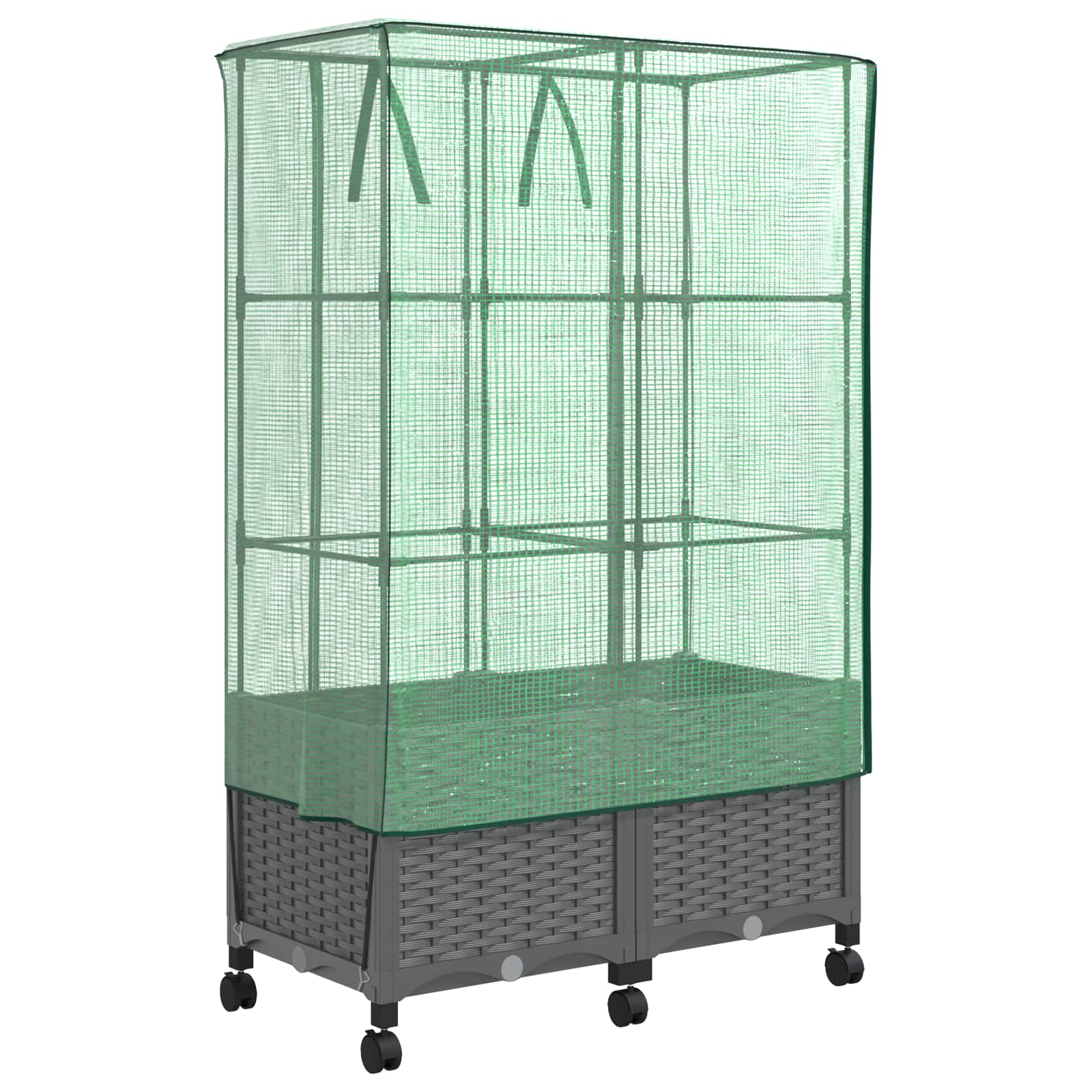 Vaso da Giardino con Copertura per Serra e Ruote 2 pz PP