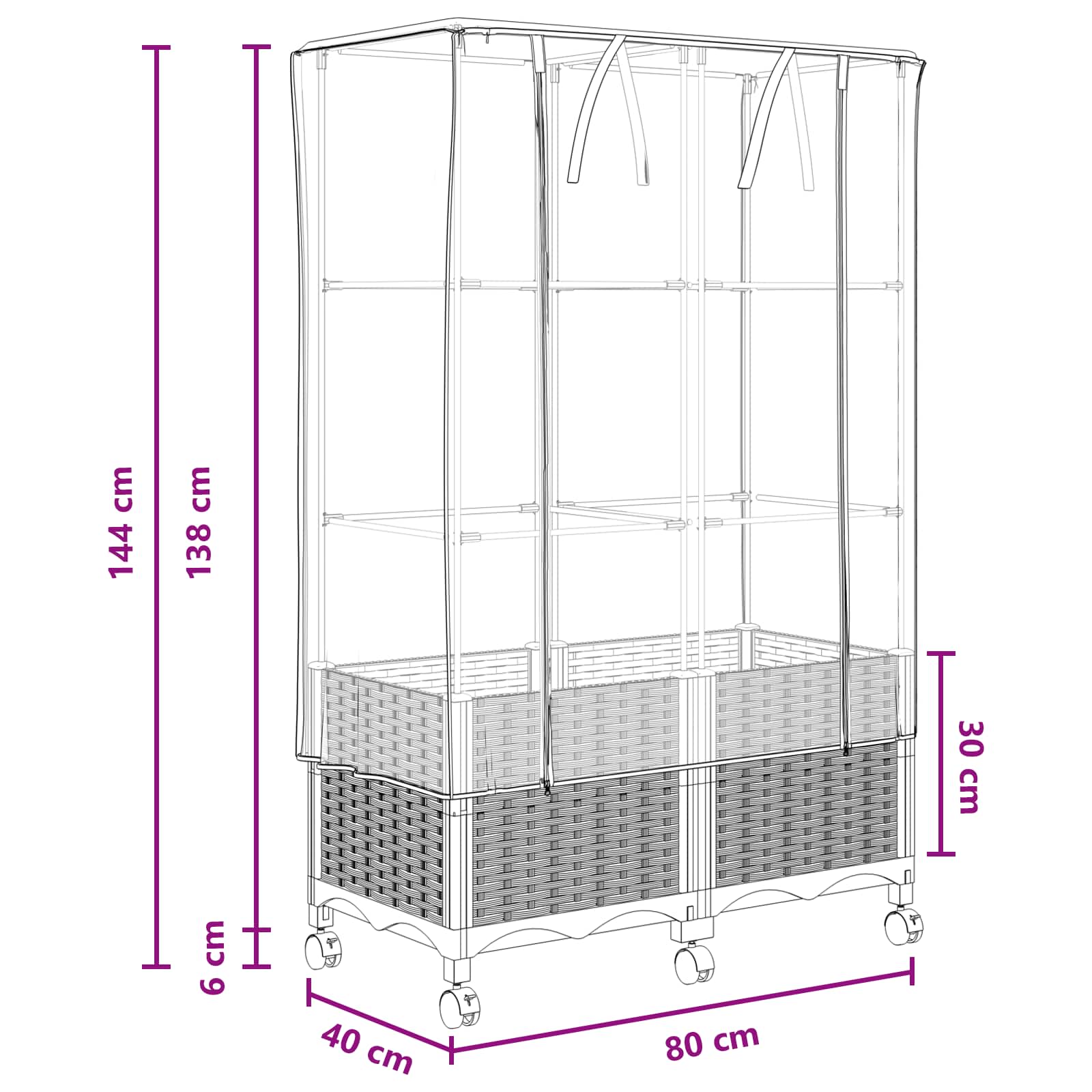Vaso da Giardino con Copertura per Serra e Ruote 2 pz PP