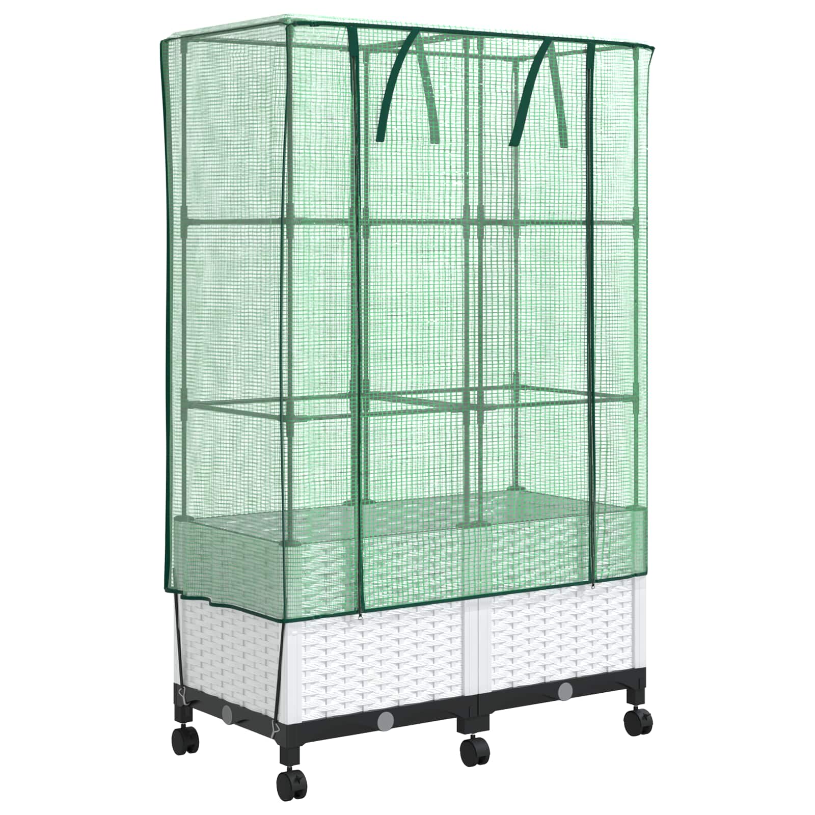 Vaso da Giardino con Copertura per Serra e Ruote 2 pz Bianco PP