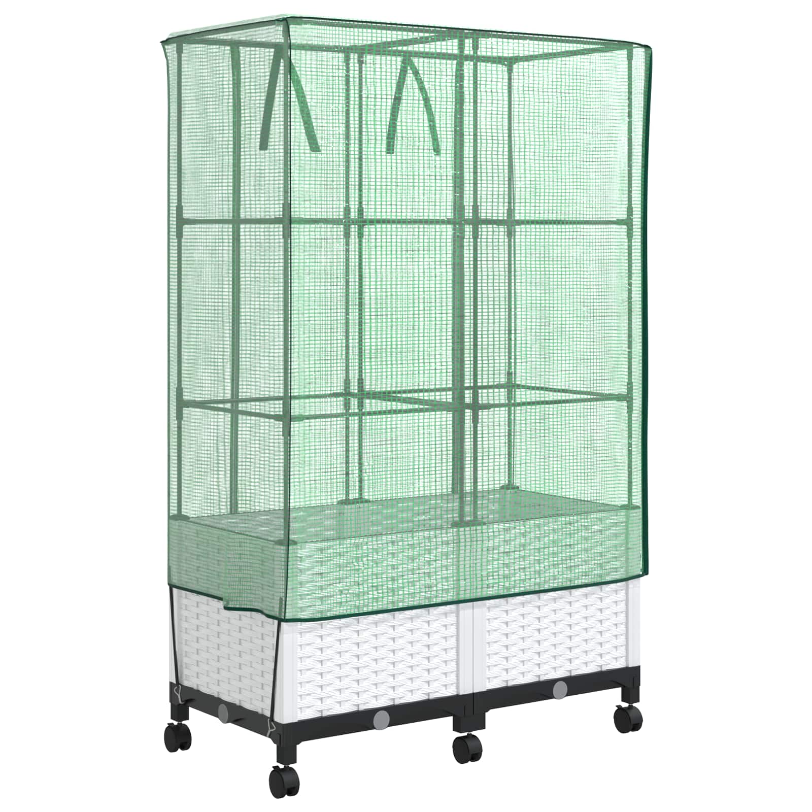 Vaso da Giardino con Copertura per Serra e Ruote 2 pz Bianco PP
