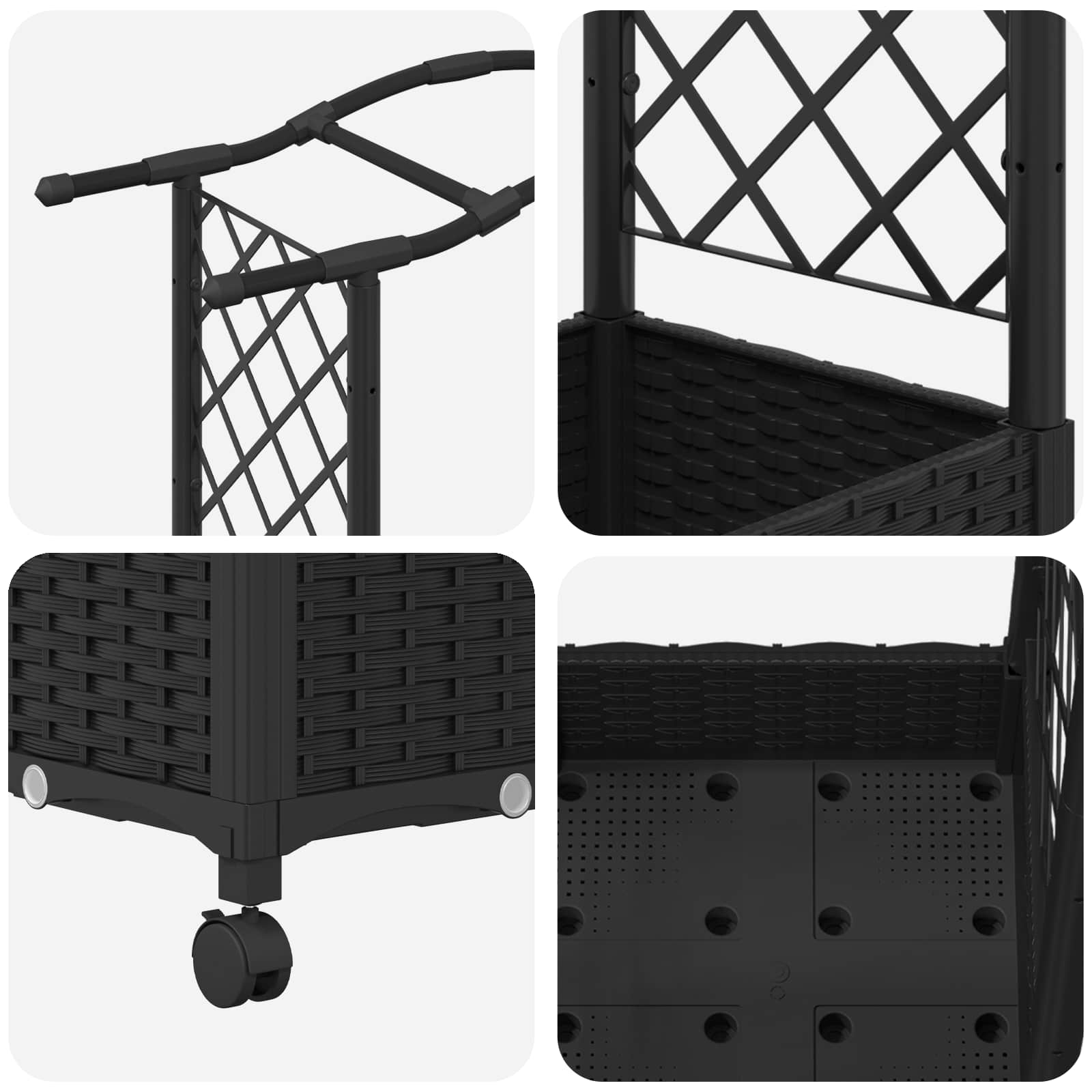 Letto Rialzato con Griglia e Tetto Nero 124 x 40 x 129 cm PP