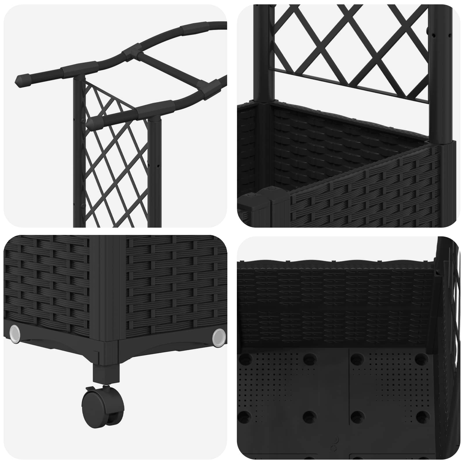 Letto Rialzato con Griglia e Tetto Nero 125 x 40 x 144 cm PP