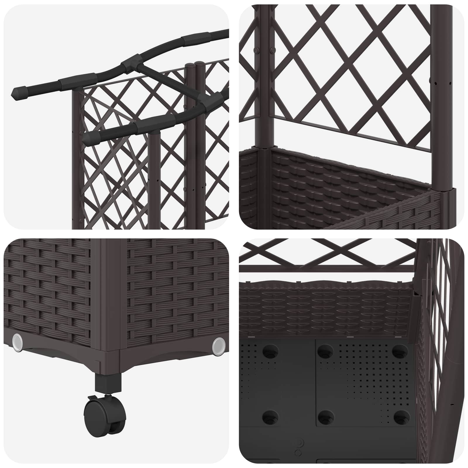 Letto Rialzato con Griglia e Tetto Marrone 124 x 40 x 129 cm PP