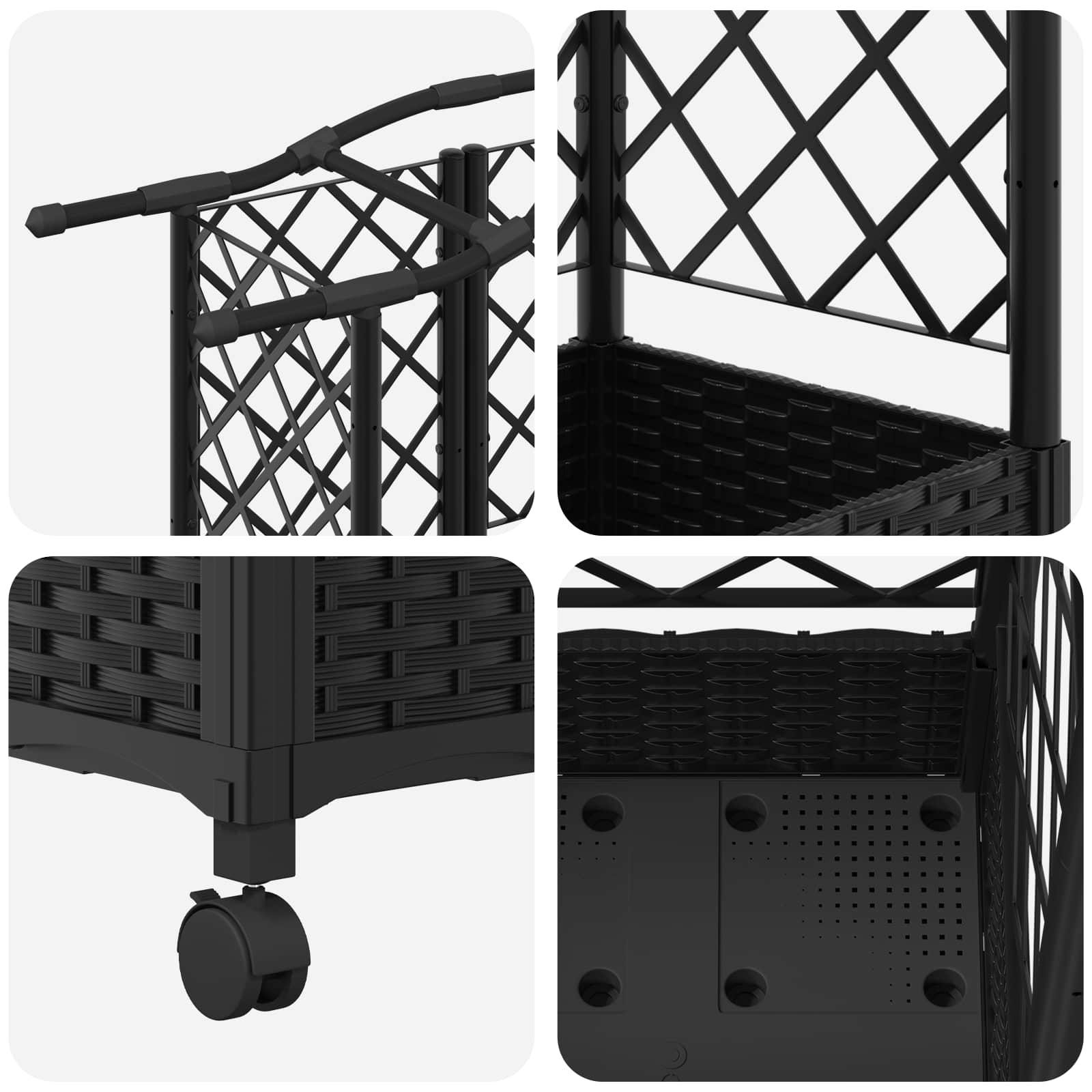 Letto Rialzato con Griglia e Tetto Nero 124 x 40 x 129 cm PP