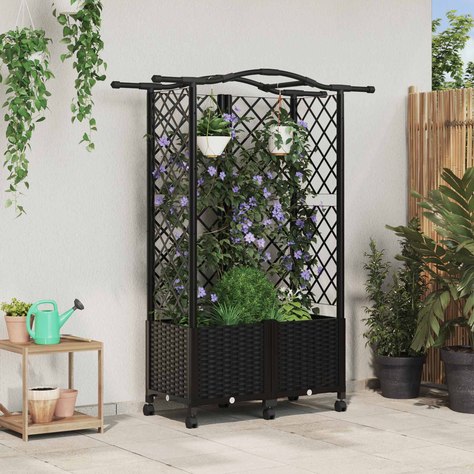 Letto Rialzato con Griglia e Tetto Nero 122 x 40 x 144 cm PP