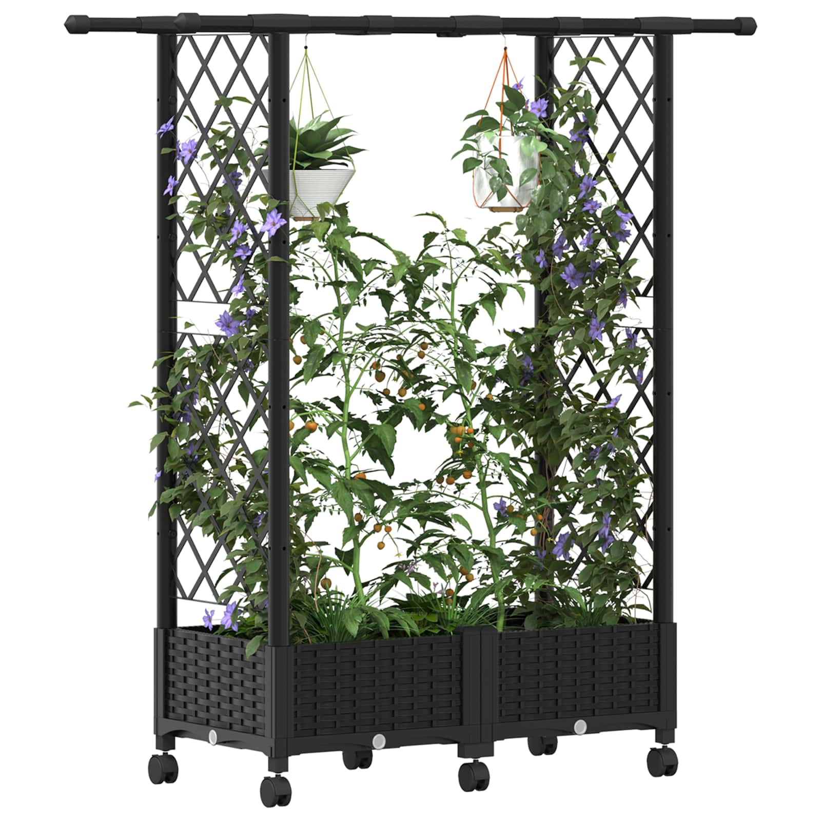 Letto Rialzato con Griglia e Tetto Nero 122,5 x 40 x 127 cm PP
