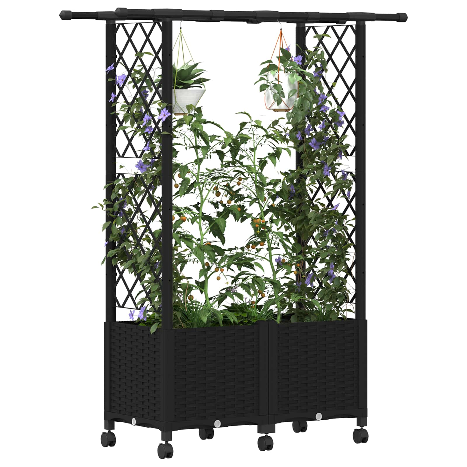 Letto Rialzato con Griglia e Tetto Nero 124,5 x 40 x 142 cm PP