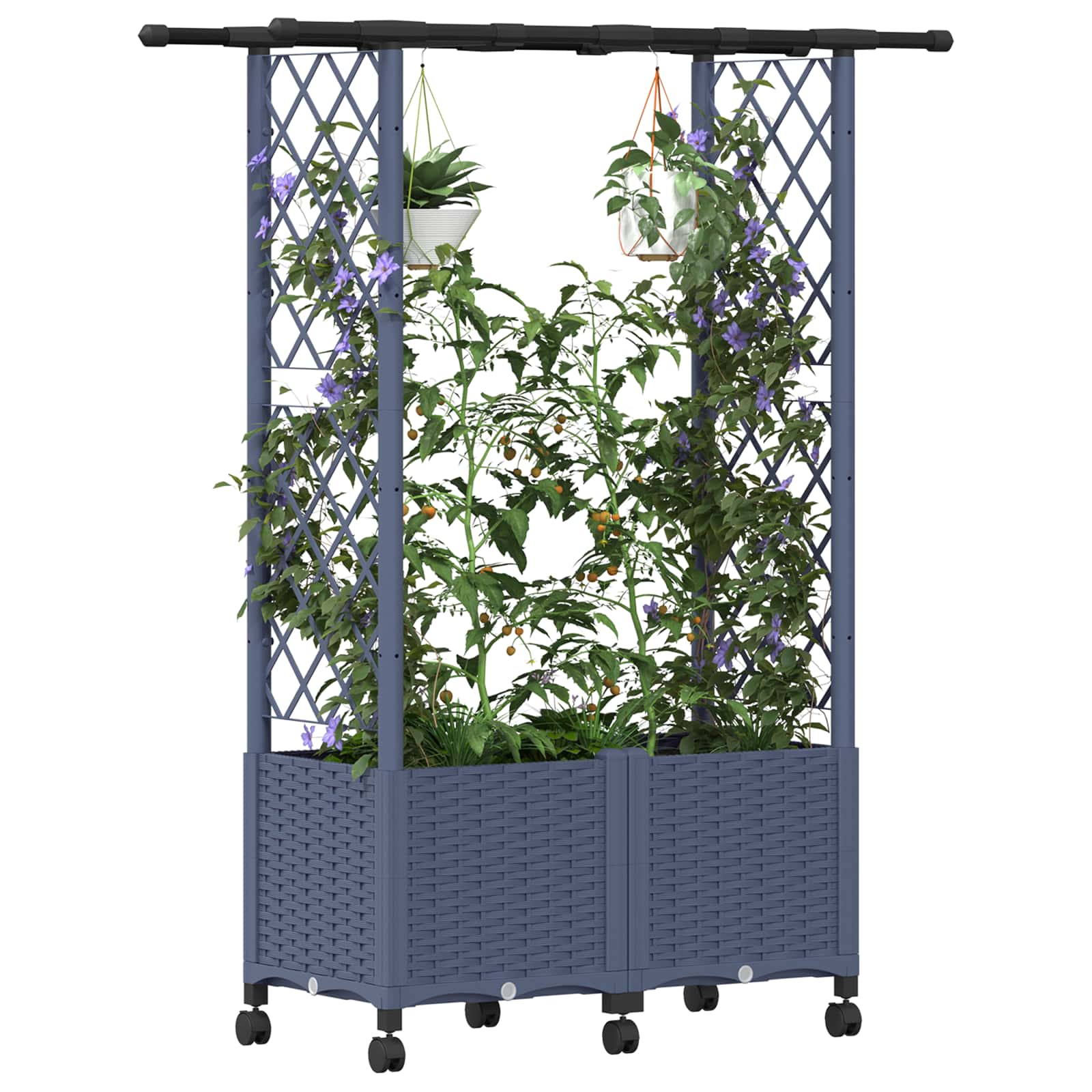 Letto Rialzato con Griglia e Tetto Grigio 124,5 x 40 x 142 cm