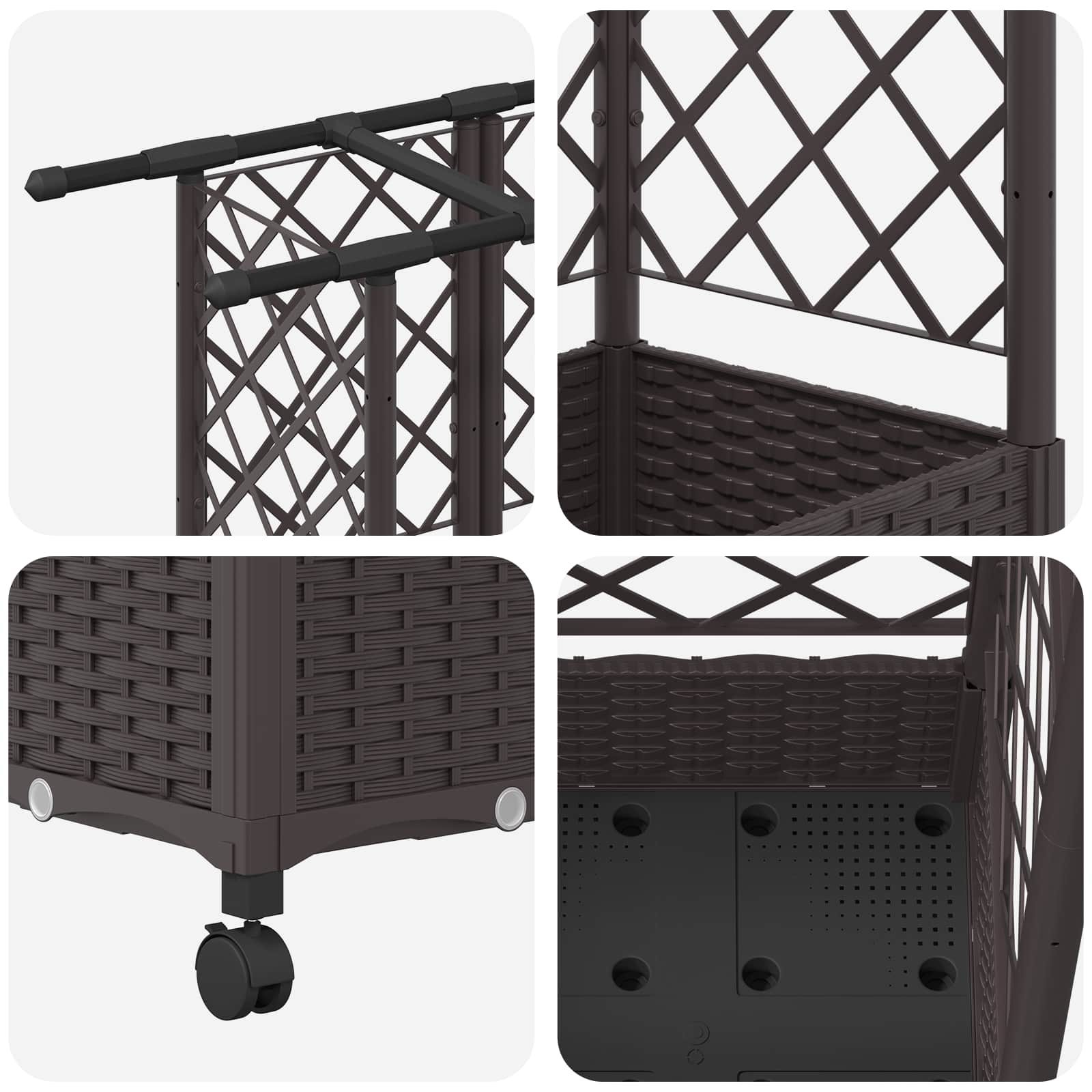 Letto Rialzato con Griglia e Tetto Marrone 124 x 40 x 127 cm PP