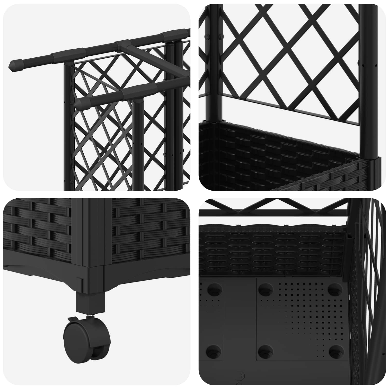 Letto Rialzato con Griglia e Tetto Nero 124 x 40 x 127 cm PP