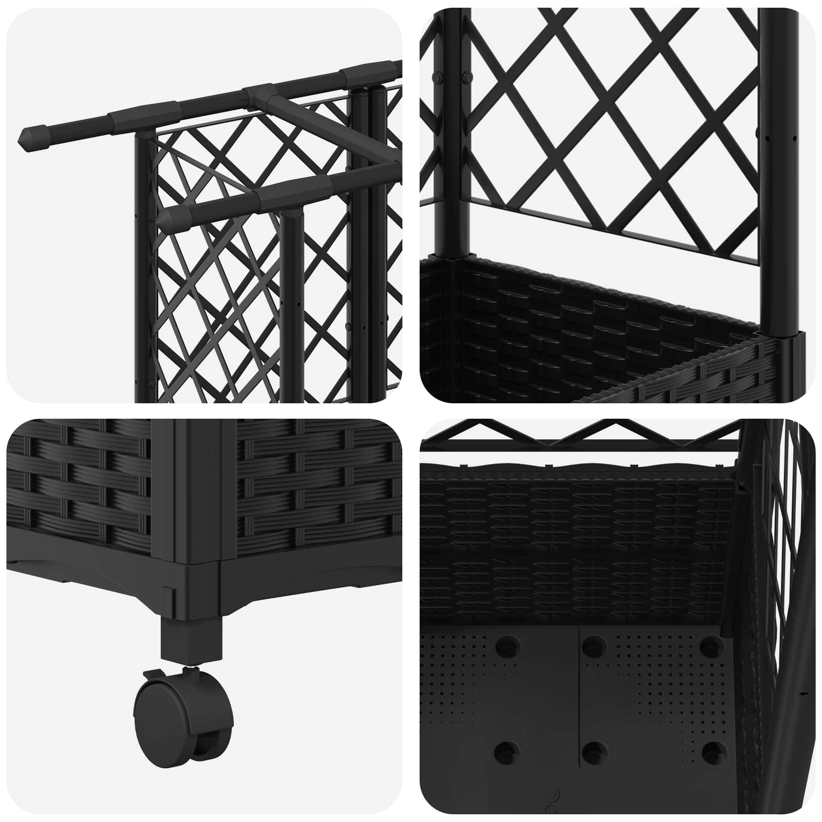 Letto Rialzato con Griglia e Tetto Nero 124 x 40 x 142 cm PP