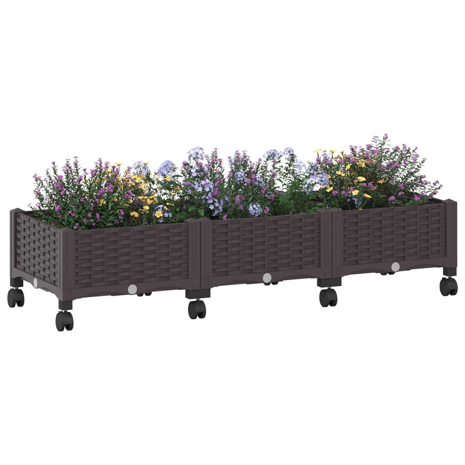 Vaso da Giardino con Ruote Marrone 120 x 40 x 29 cm PP