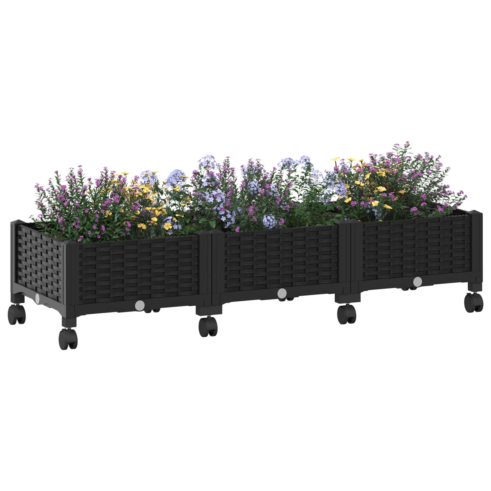 Vaso da Giardino con Ruote Nero 120 x 40 x 29 cm PP