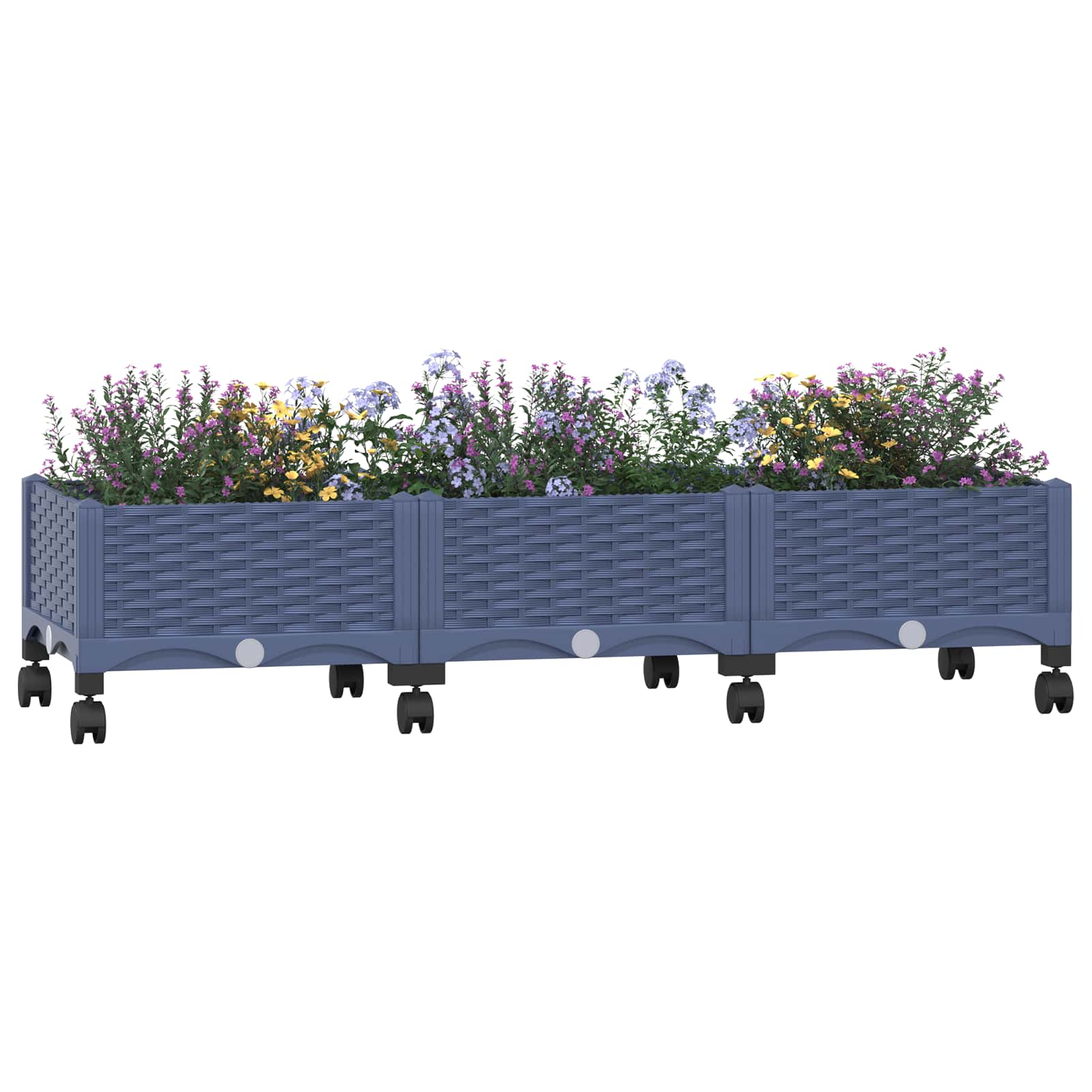 Vaso da Giardino con Ruote Blu Grigio 120 x 40 x 33 cm PP